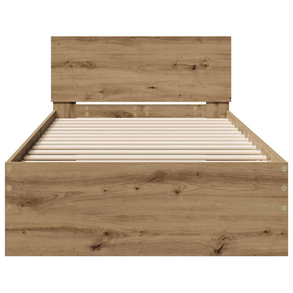 vidaXL Bettrahmen mit Kopfteil Artisan-Eiche 90 x 200 cm Holzwerkstoff