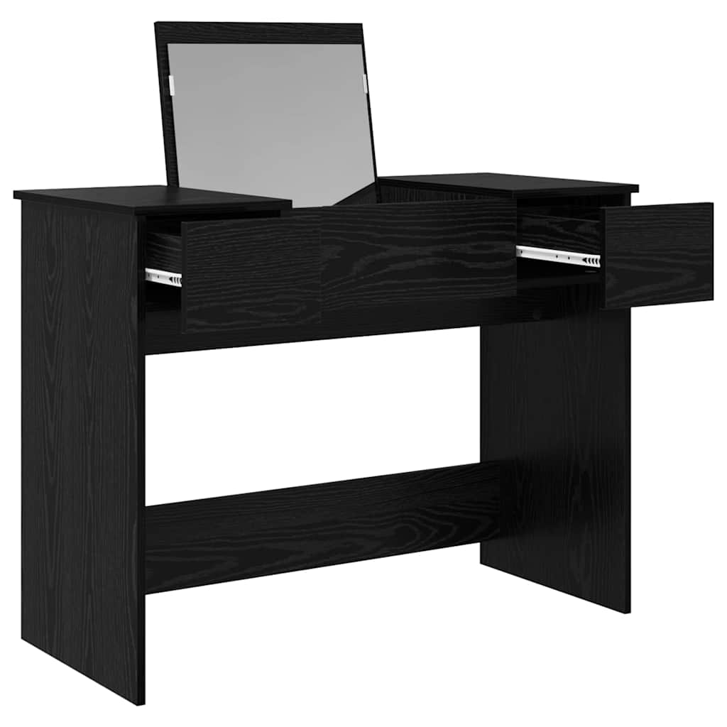 vidaXL Kosmetiktisch mit Spiegel Schwarz Eichen-Optik 100 x 45 x 76 cm