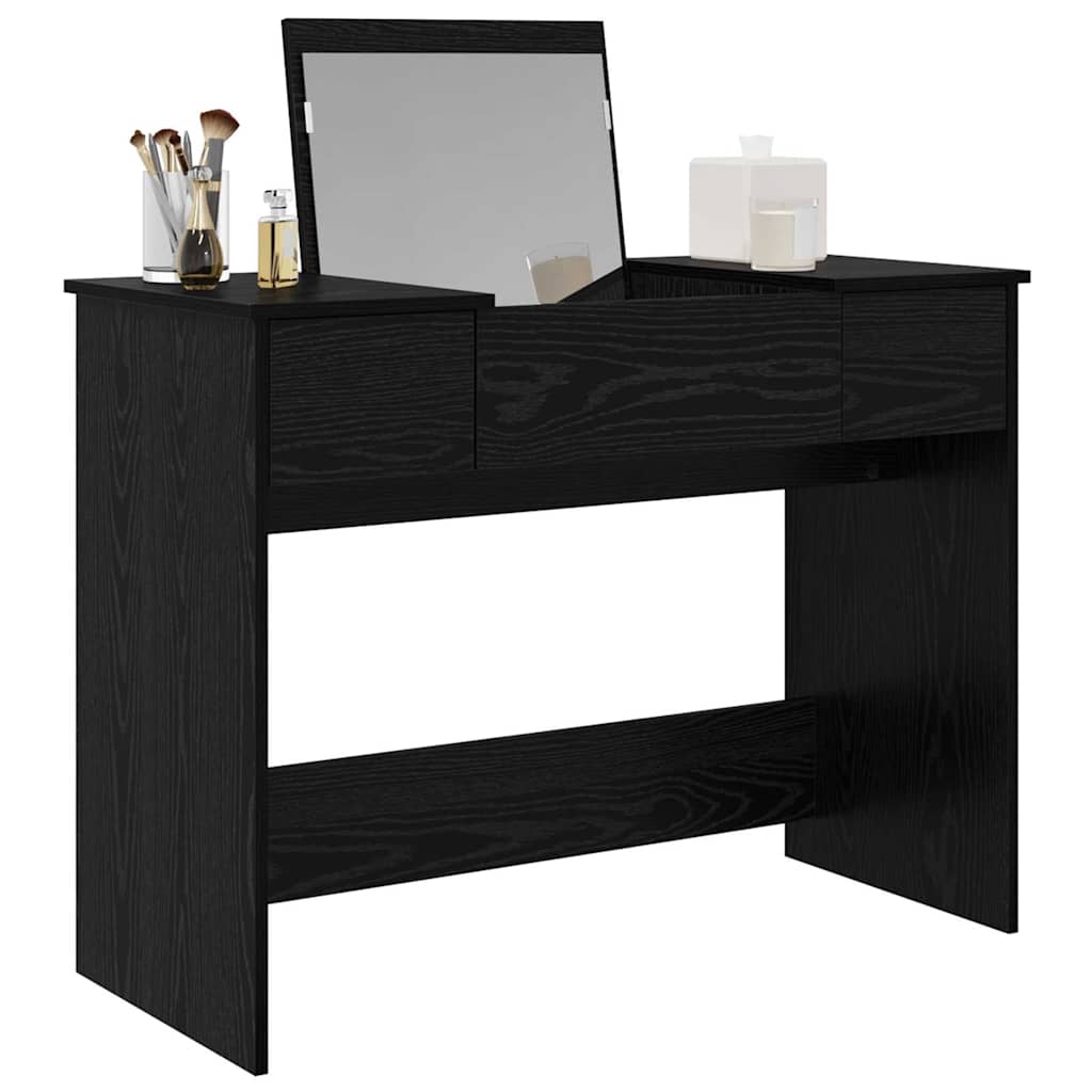 vidaXL Kosmetiktisch mit Spiegel Schwarz Eichen-Optik 100 x 45 x 76 cm
