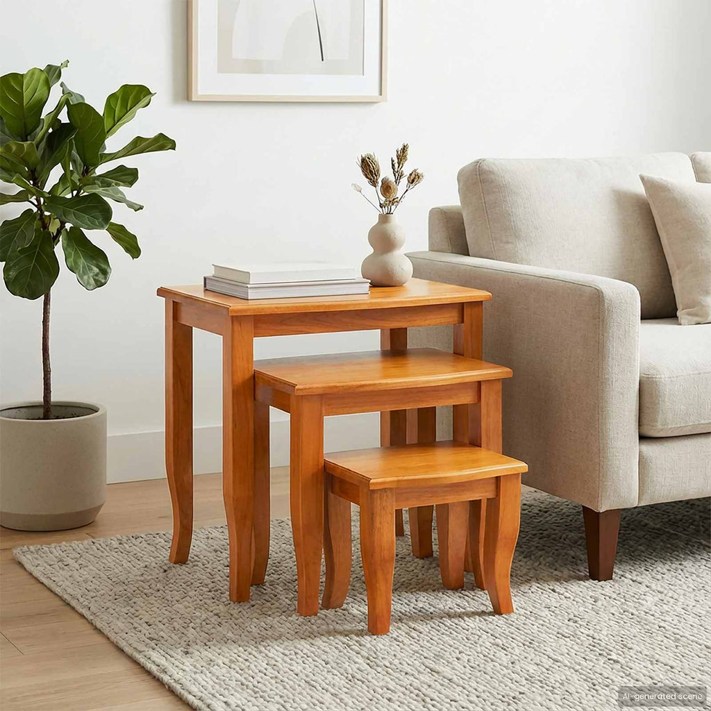 vidaXL Nestende Beistelltische 3 pcs Natur Massives Mahagoni Holz