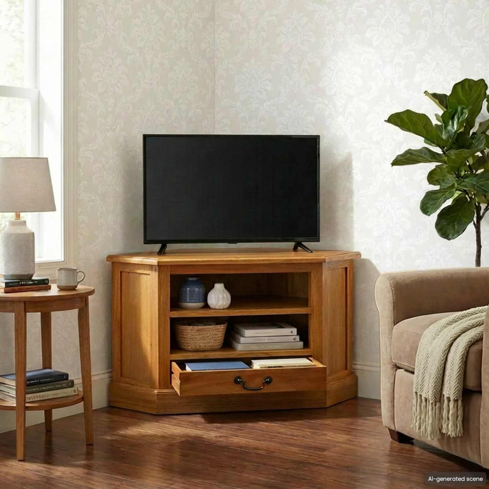 vidaXL EckTVSchrank Natur 79 x 40 x 46 cm Massives Mahagoni Holz