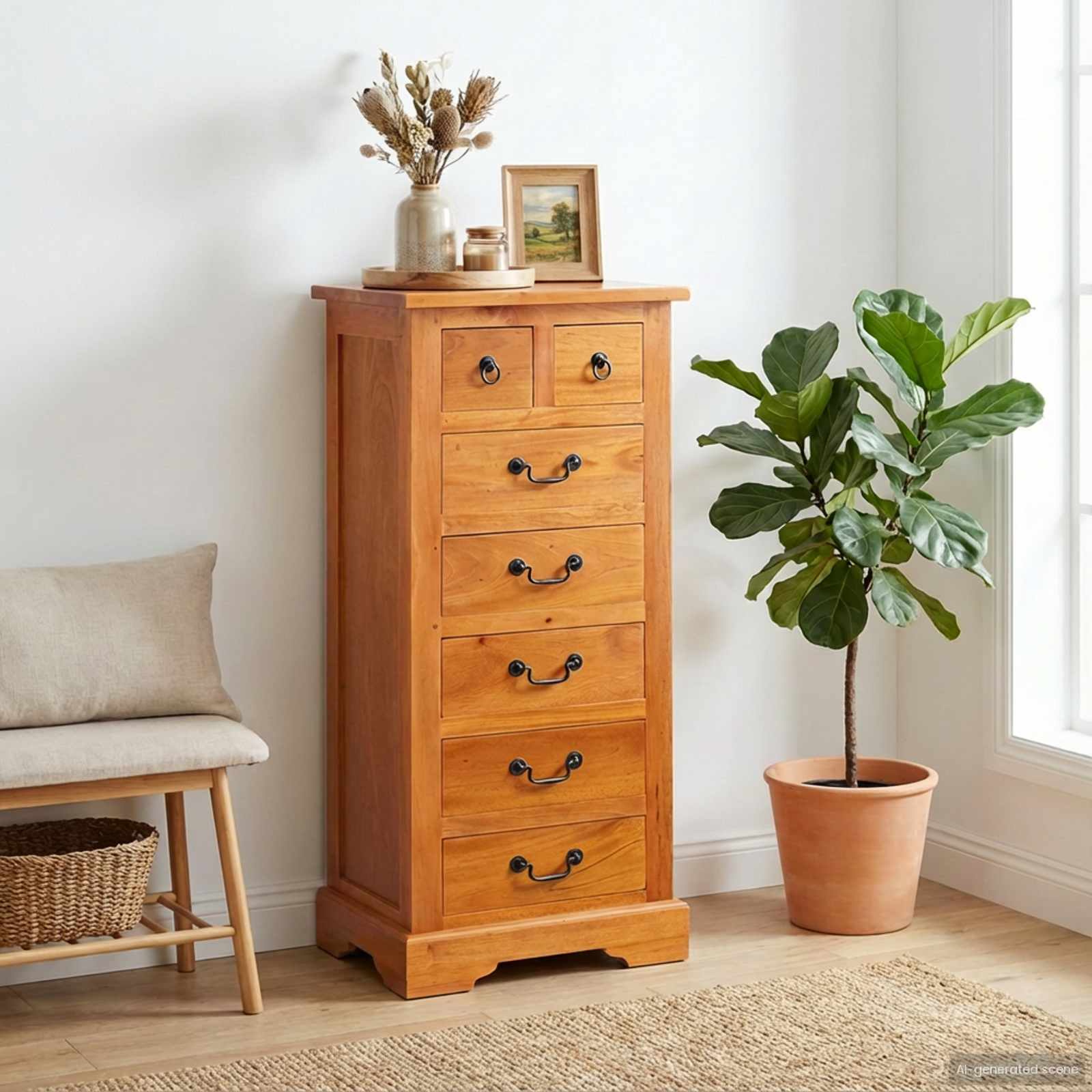 vidaXL Kommode Natur 45 x 35 x 100,5 cm Massives Mahagoni Holz