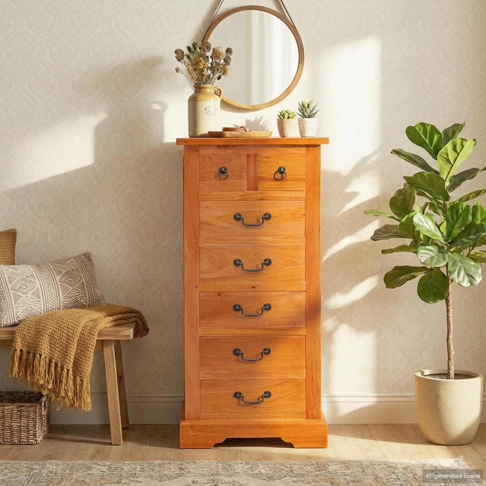 vidaXL Kommode Natur 45 x 35 x 100,5 cm Massives Mahagoni Holz