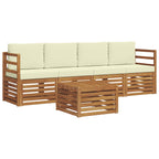 vidaXL Outdoor-Sofagarnitur 5 pcs Natur und Creme Massivholz Akazie