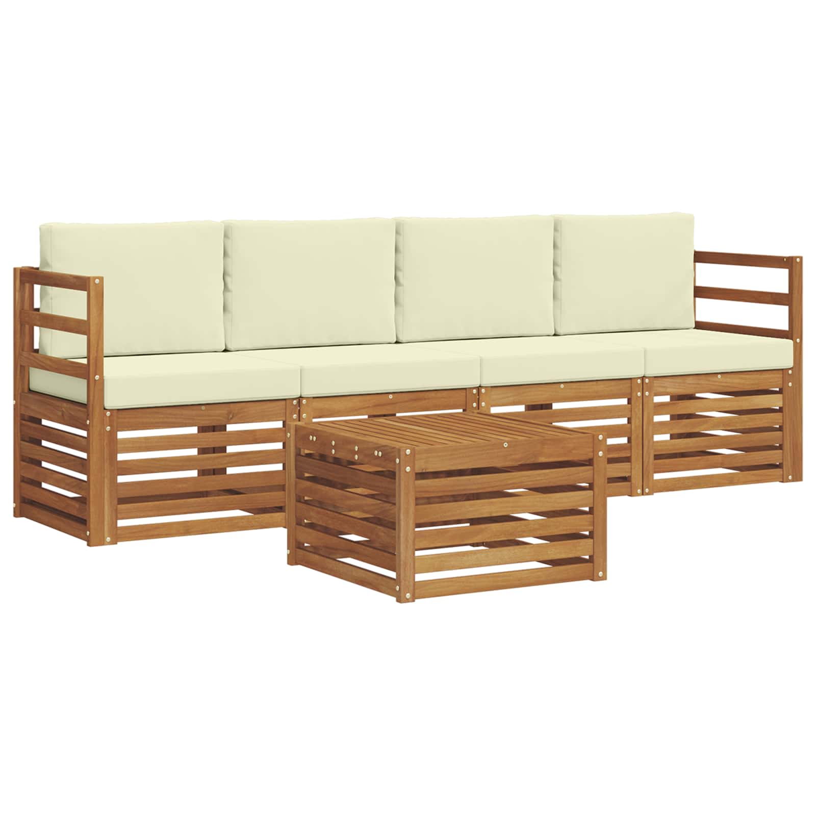 vidaXL Outdoor-Sofagarnitur 5 pcs Natur und Creme Massivholz Akazie