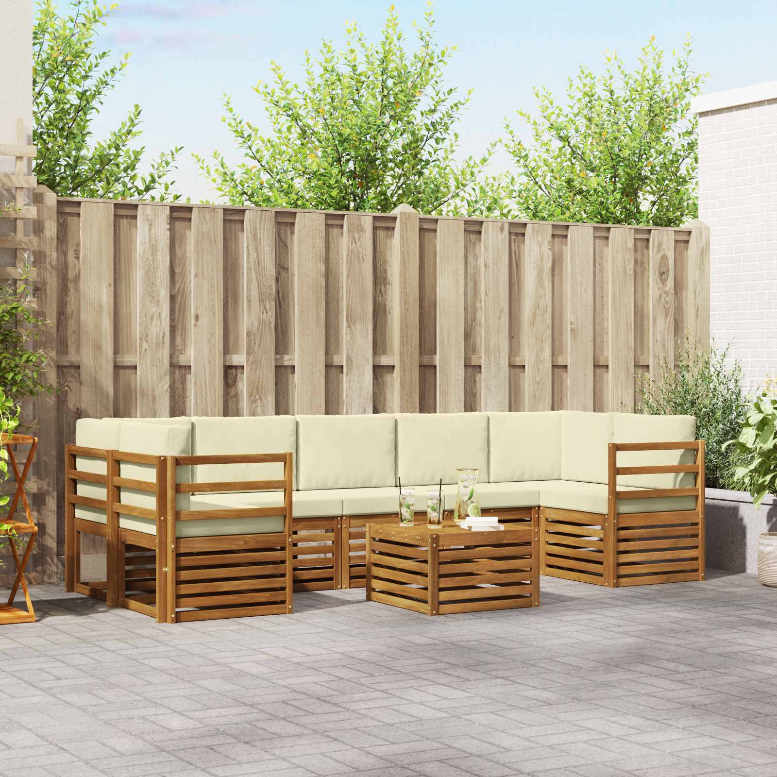 vidaXL Outdoor-Sofagarnitur 8 pcs Natur und Creme Massivholz Akazie