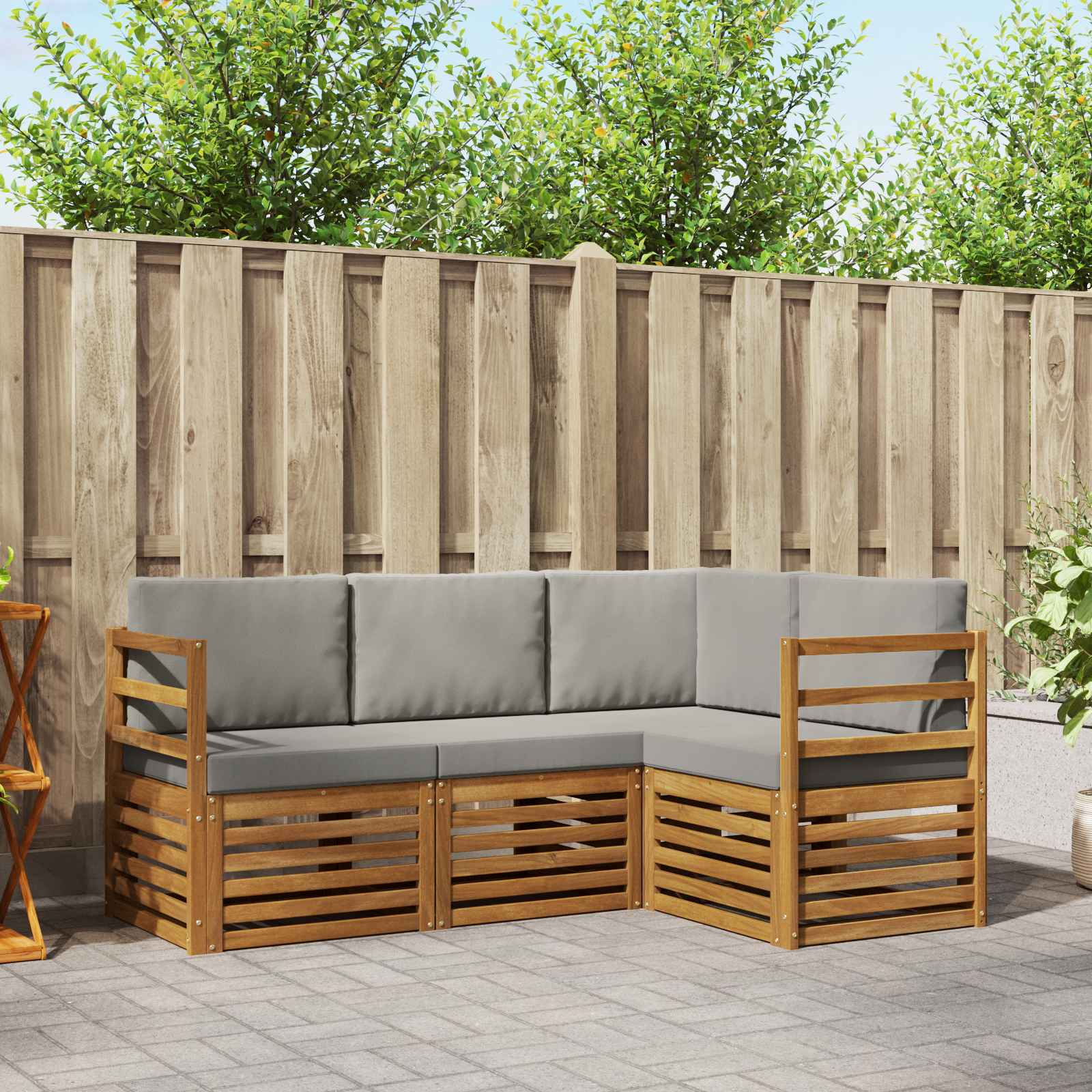vidaXL Sofagarnituren 4 pcs Natürlich und Hellgrau Massivholz Akazie