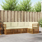 vidaXL Ecksofa Set mit Kissen 5 pcs Natur und Creme Massivholz Akazie