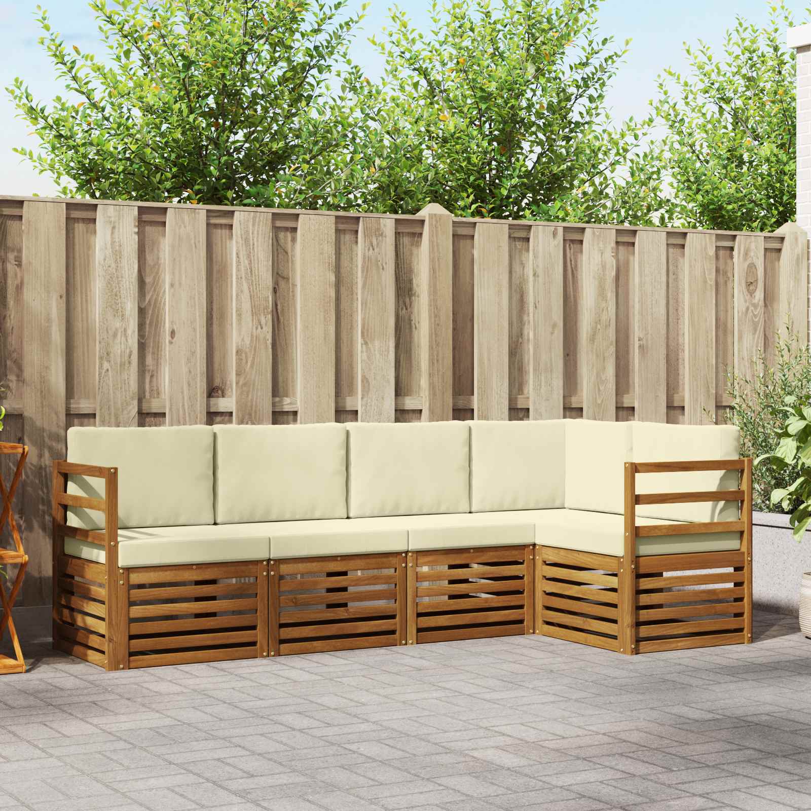 vidaXL Ecksofa Set mit Kissen 5 pcs Natur und Creme Massivholz Akazie