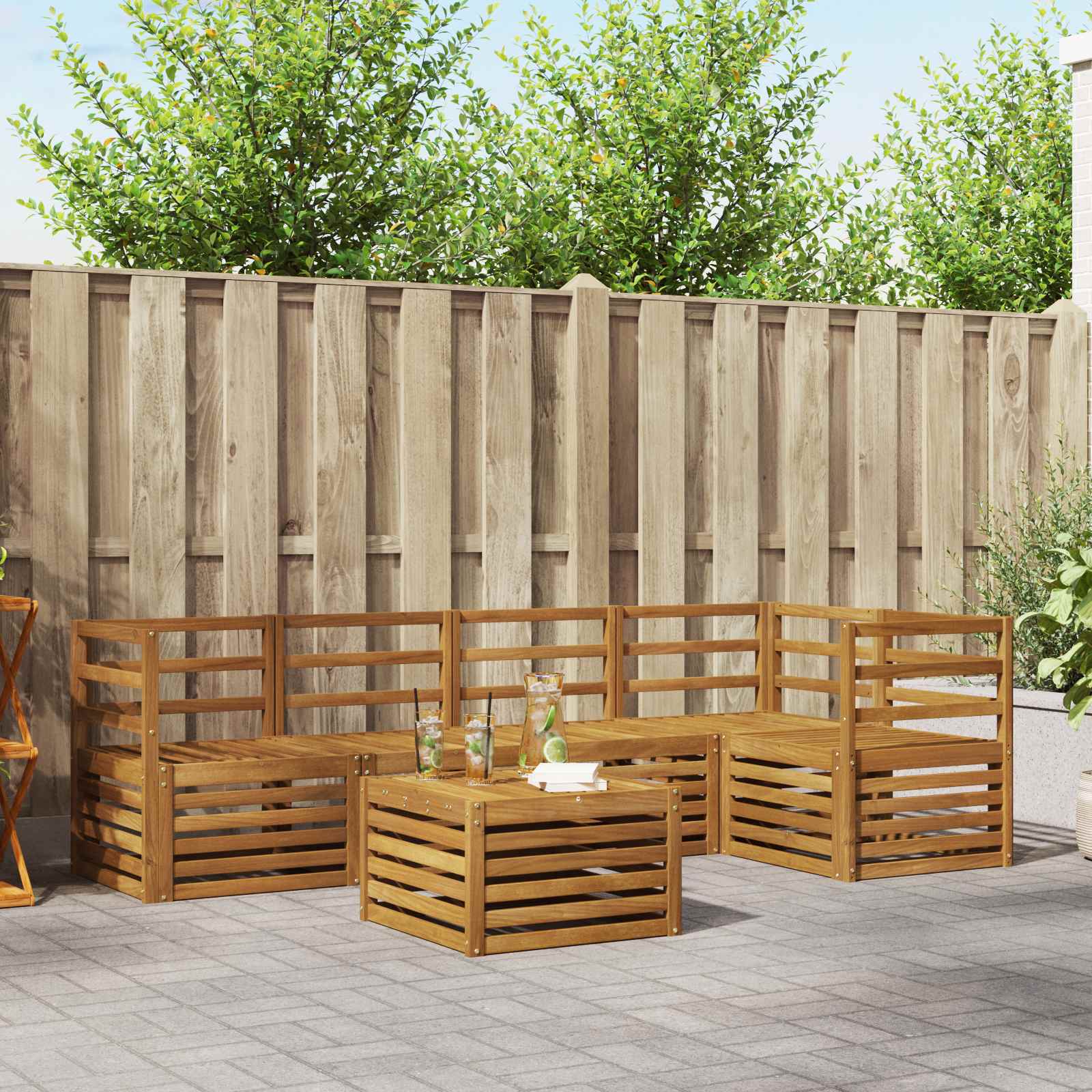 vidaXL Ecksofa Set 6 pcs Natur Massivholz Akazie