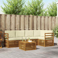 vidaXL Ecksofa Set mit Kissen 6 pcs Natur und Creme Massivholz Akazie