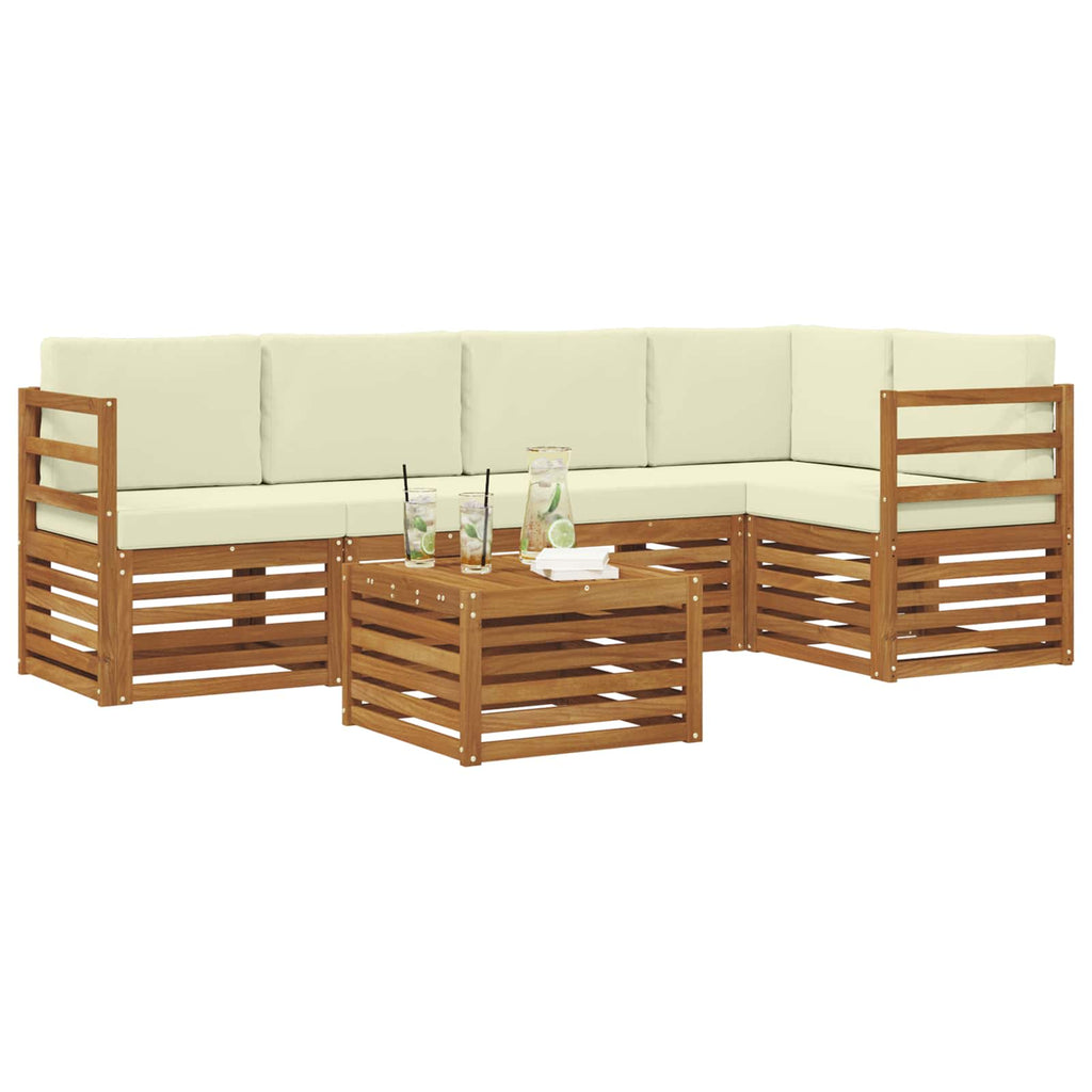 vidaXL Ecksofa Set mit Kissen 6 pcs Natur und Creme Massivholz Akazie