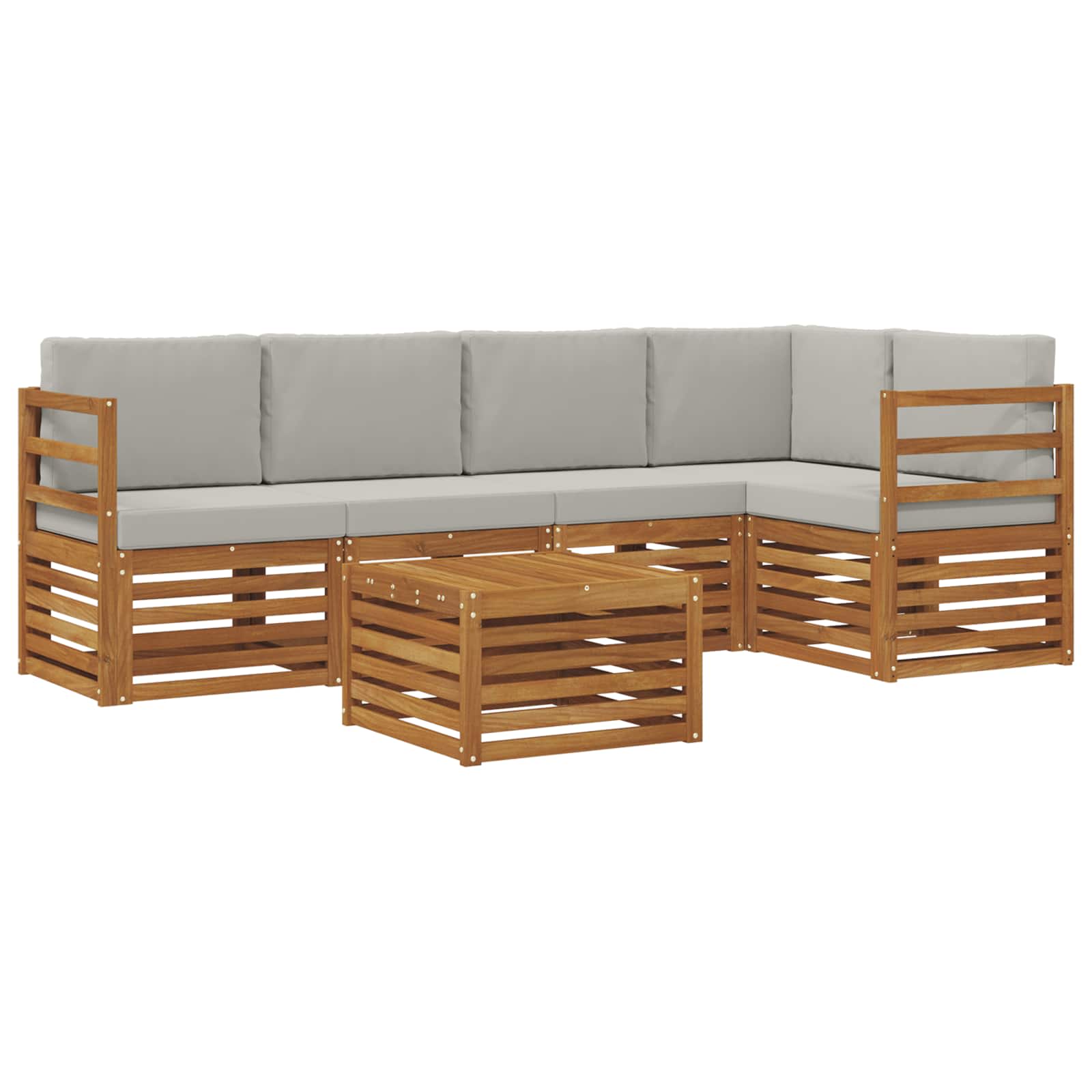 vidaXL Ecksofa Set 6 pcs Natürlich und Hellgrau Massivholz Akazie