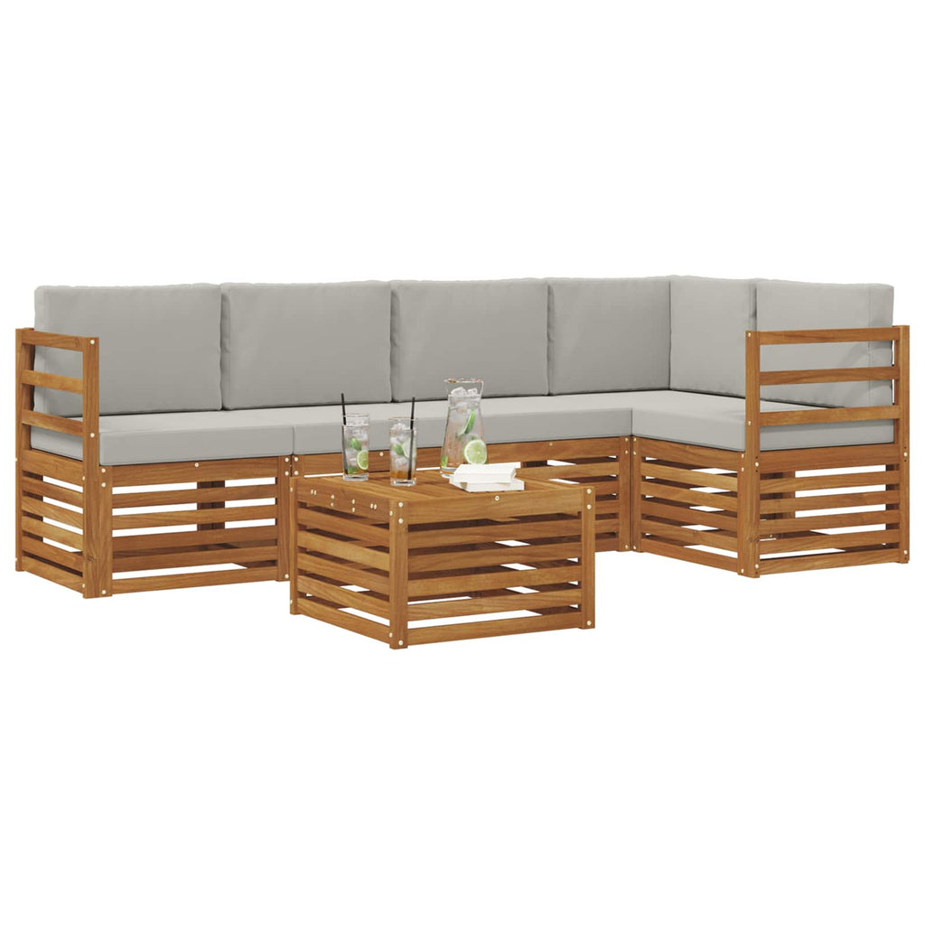 vidaXL Ecksofa Set 6 pcs Natürlich und Hellgrau Massivholz Akazie
