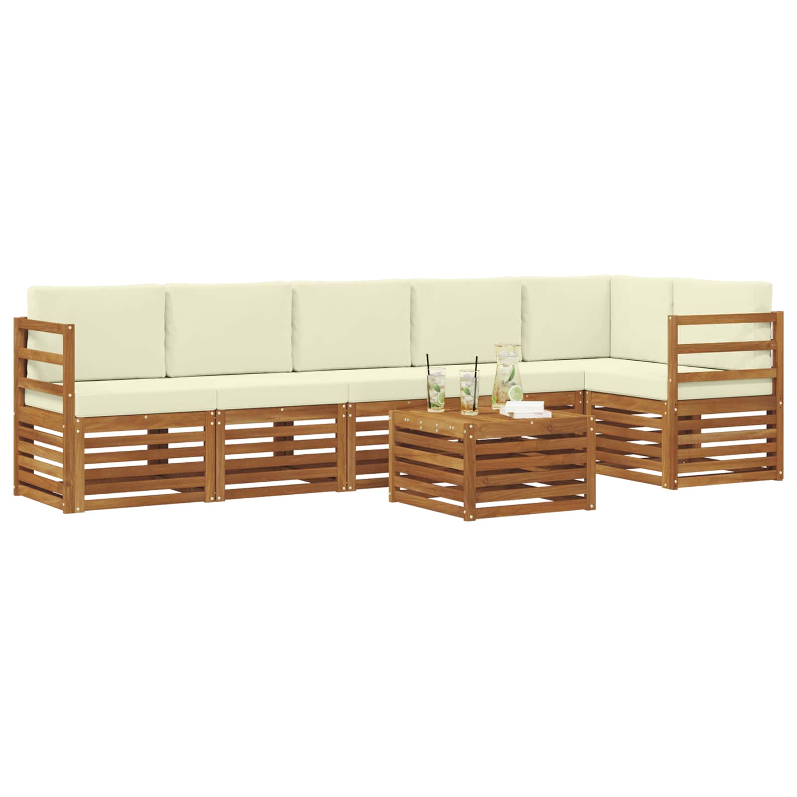 vidaXL Ecksofa Set mit Kissen 7 pcs Natur und Creme Massivholz Akazie