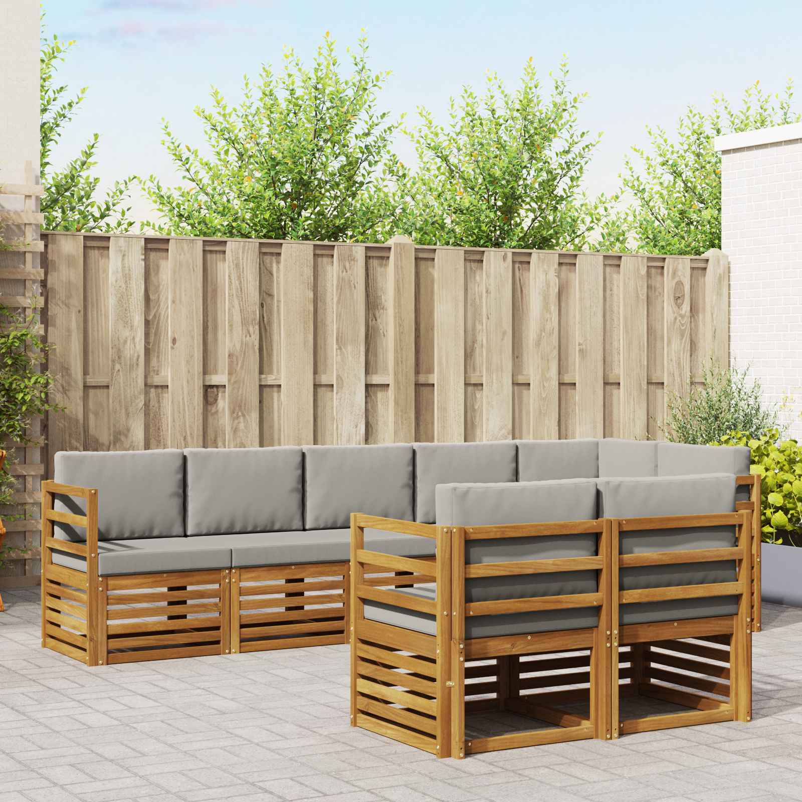 vidaXL Sofagarnituren 8 pcs Natürlich und Hellgrau Massivholz Akazie