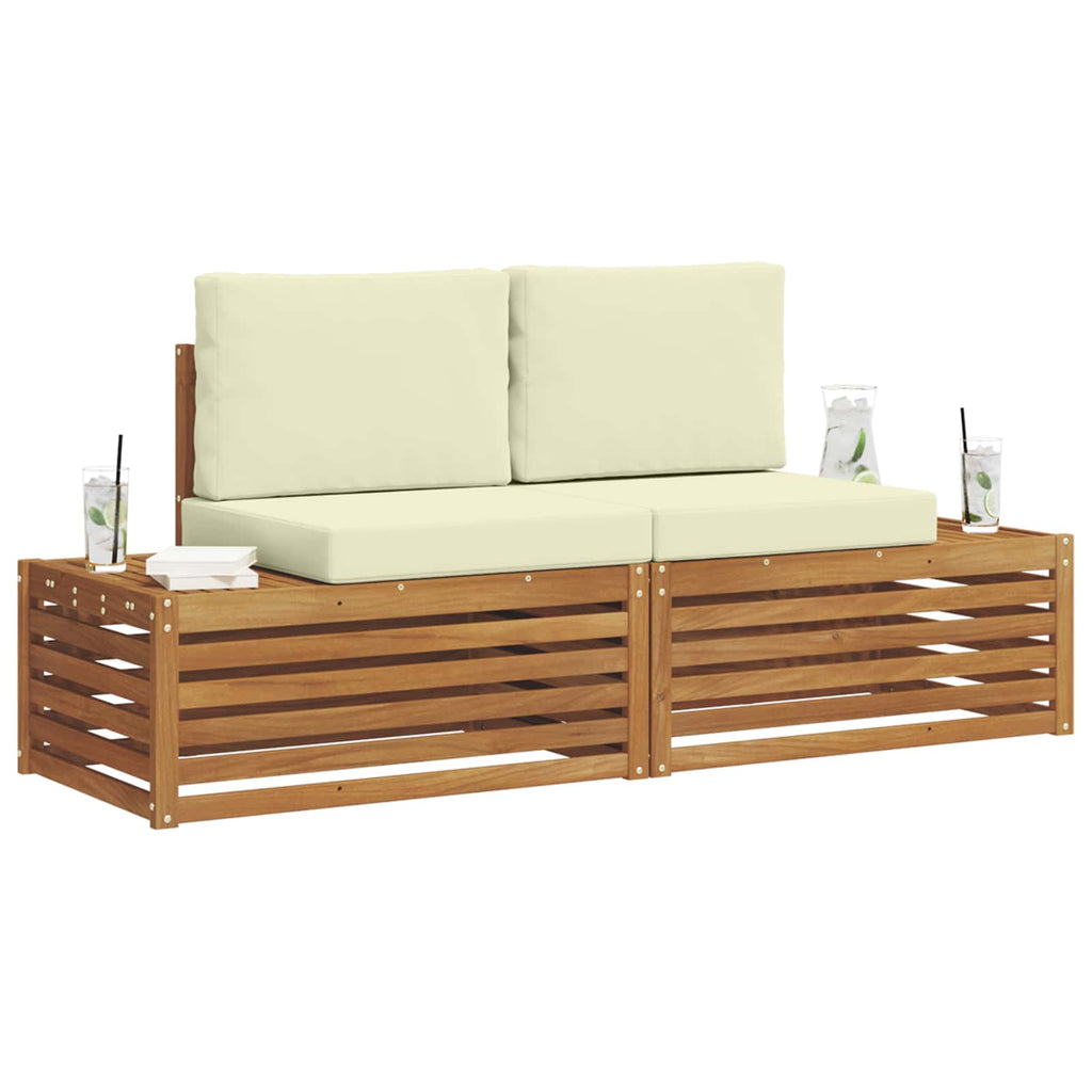 vidaXL Outdoor-Sofagarnitur mit Kissen 2 Stück Natur und Creme