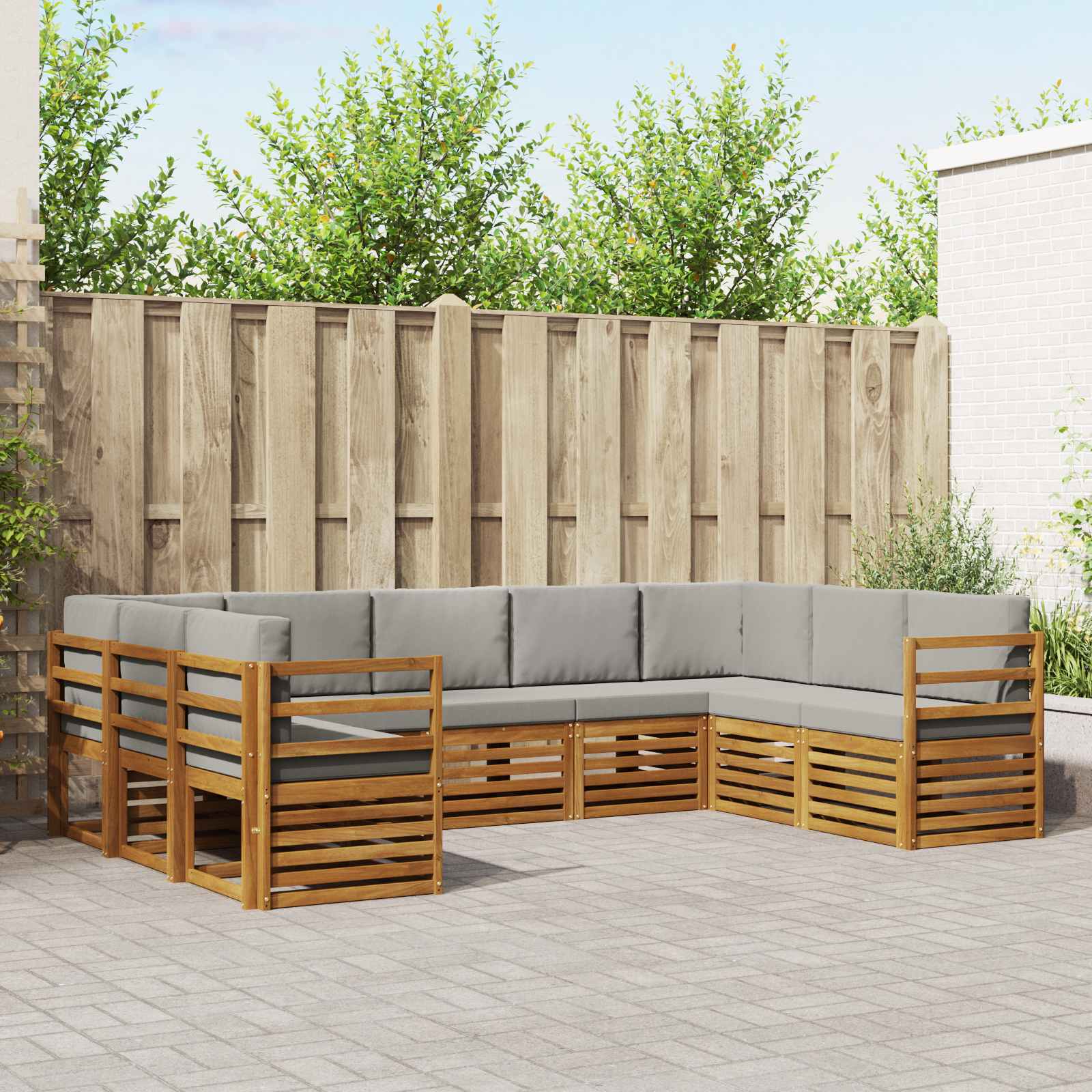 vidaXL Ecksofa Set mit Kissen 9 pcs Natürlich und Hellgrau