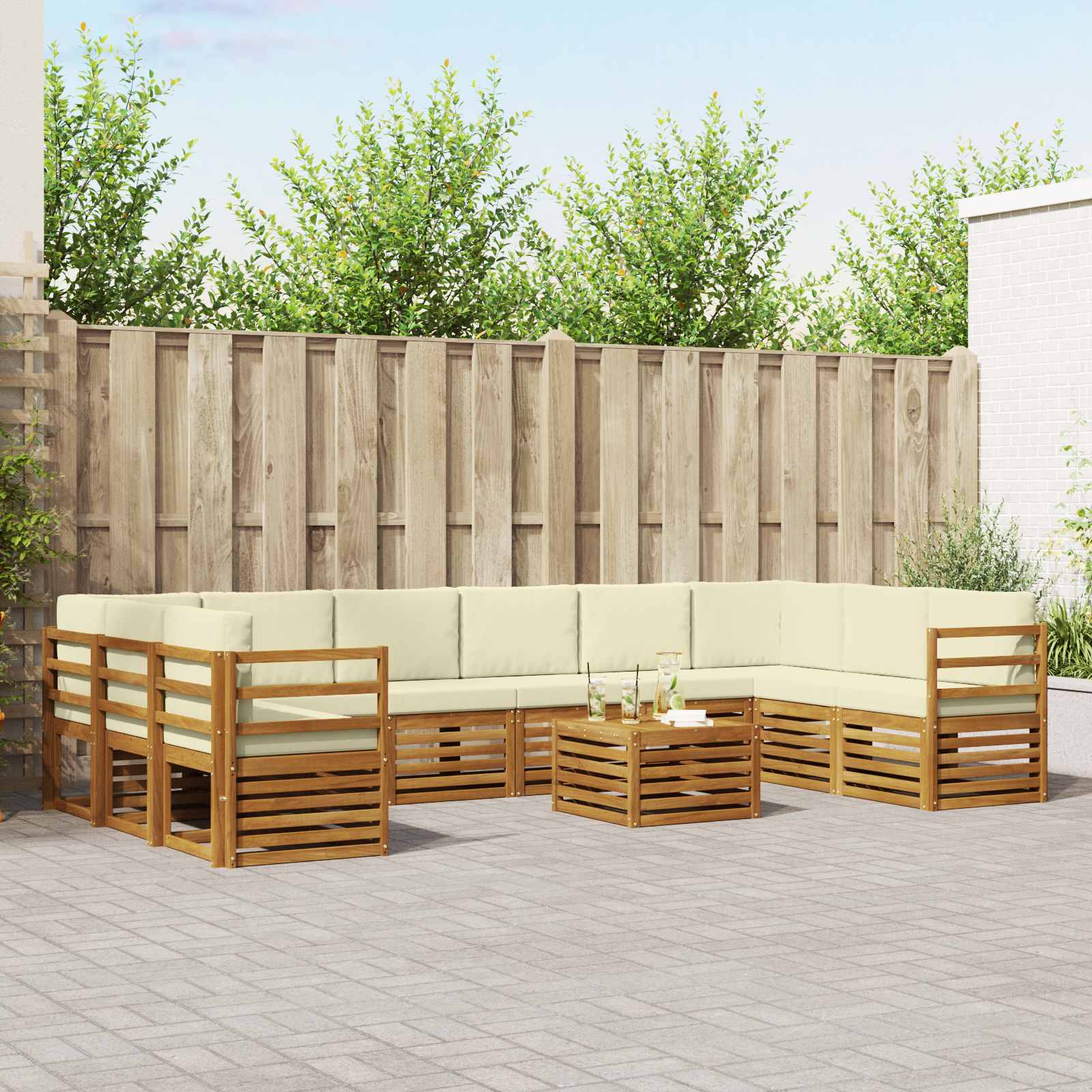vidaXL Outdoor-Sofagarnitur 11 pcs Natur und Creme Massivholz Akazie