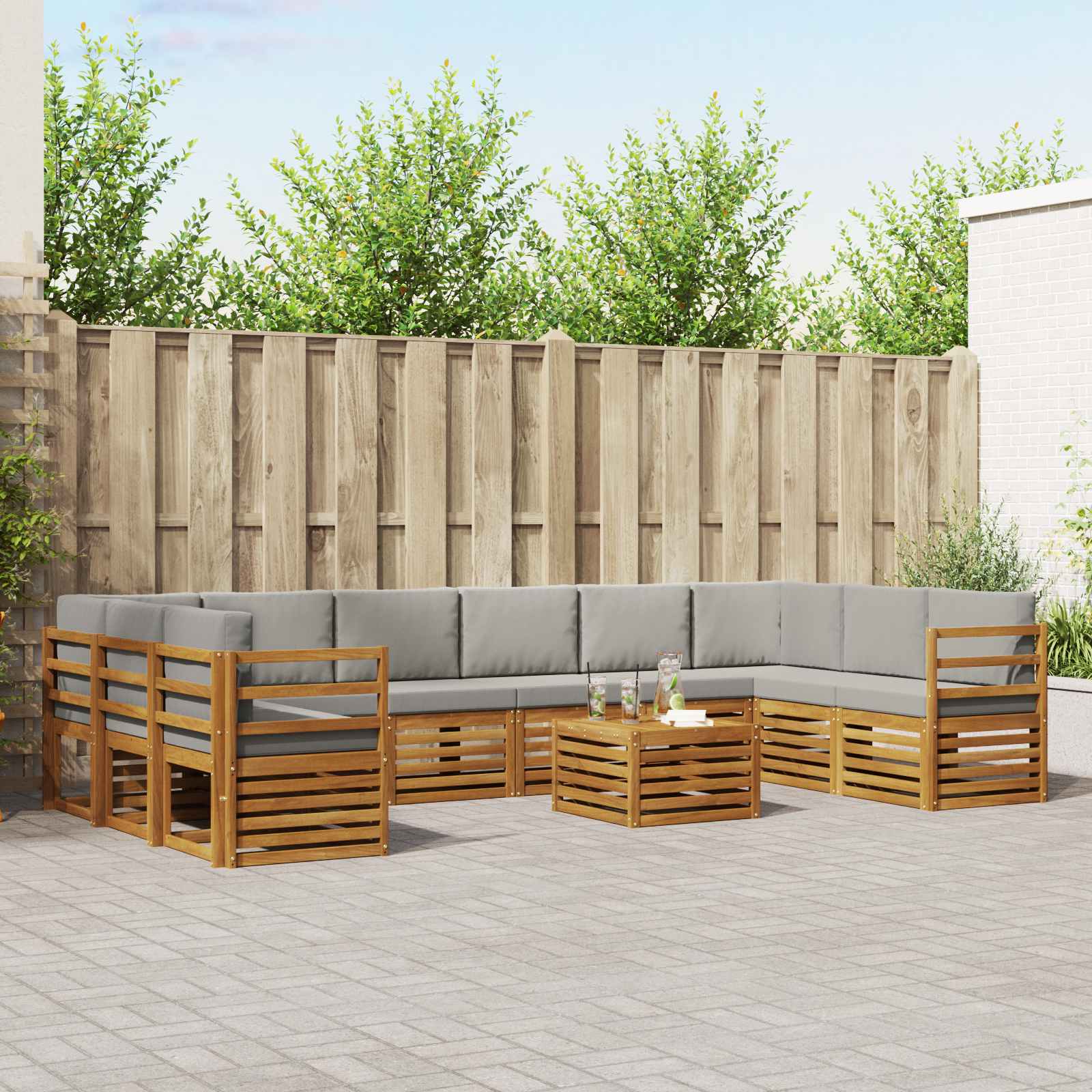 vidaXL Outdoor-Sofagarnitur mit Kissen 11 pcs Natürlich und Hellgrau