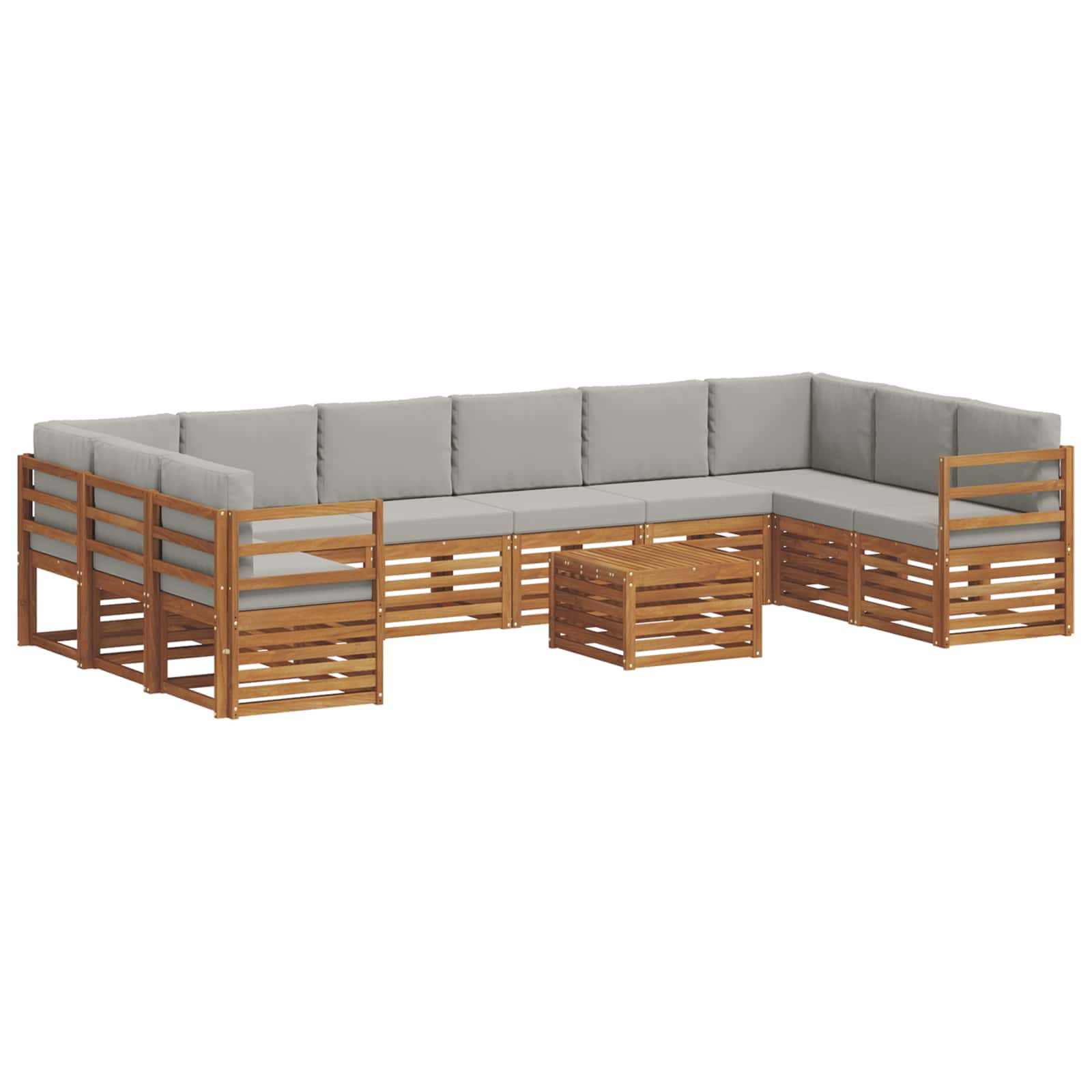 vidaXL Outdoor-Sofagarnitur mit Kissen 11 pcs Natürlich und Hellgrau