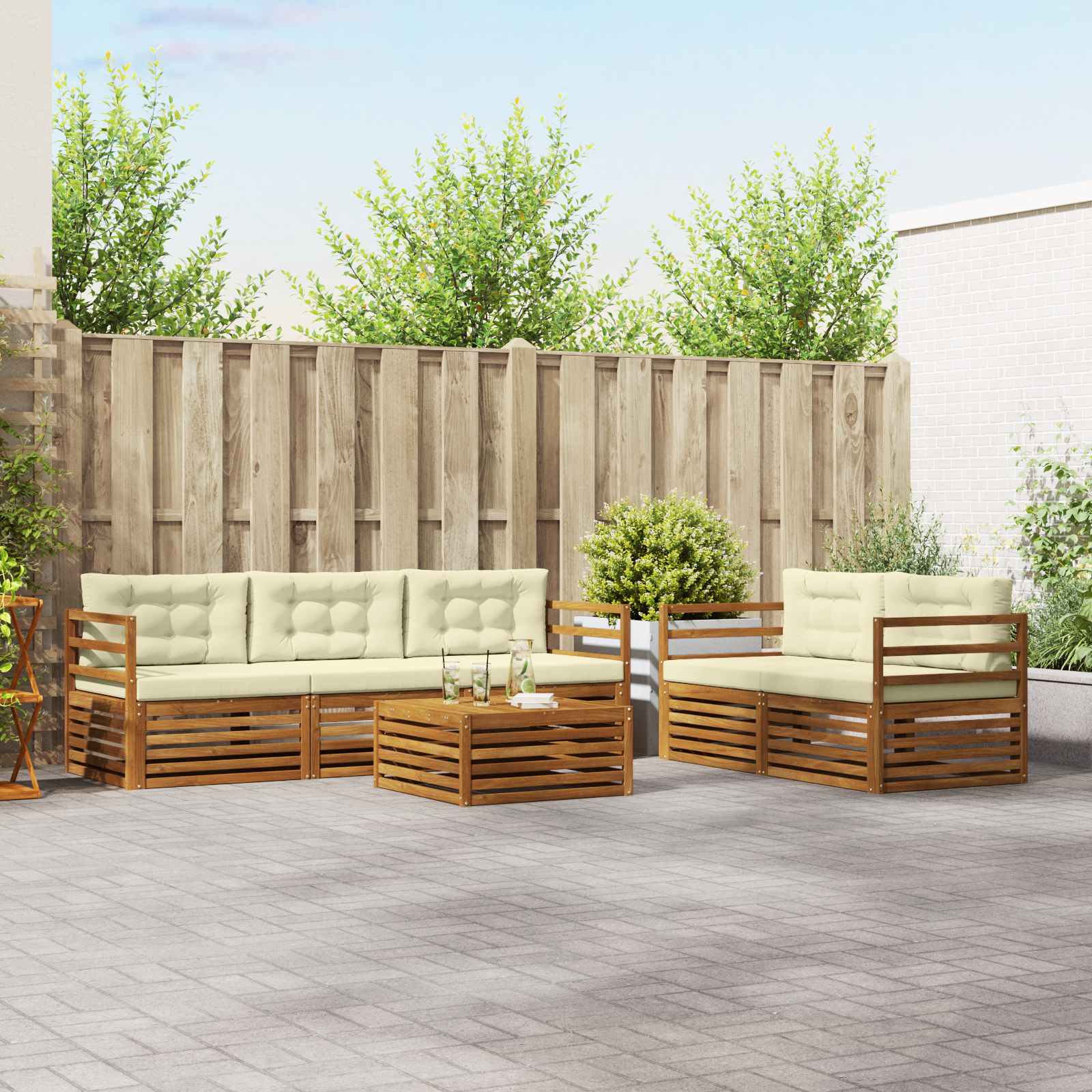 vidaXL Outdoor-Sofagarnitur mit Kissen 6 pcs Natur und Creme