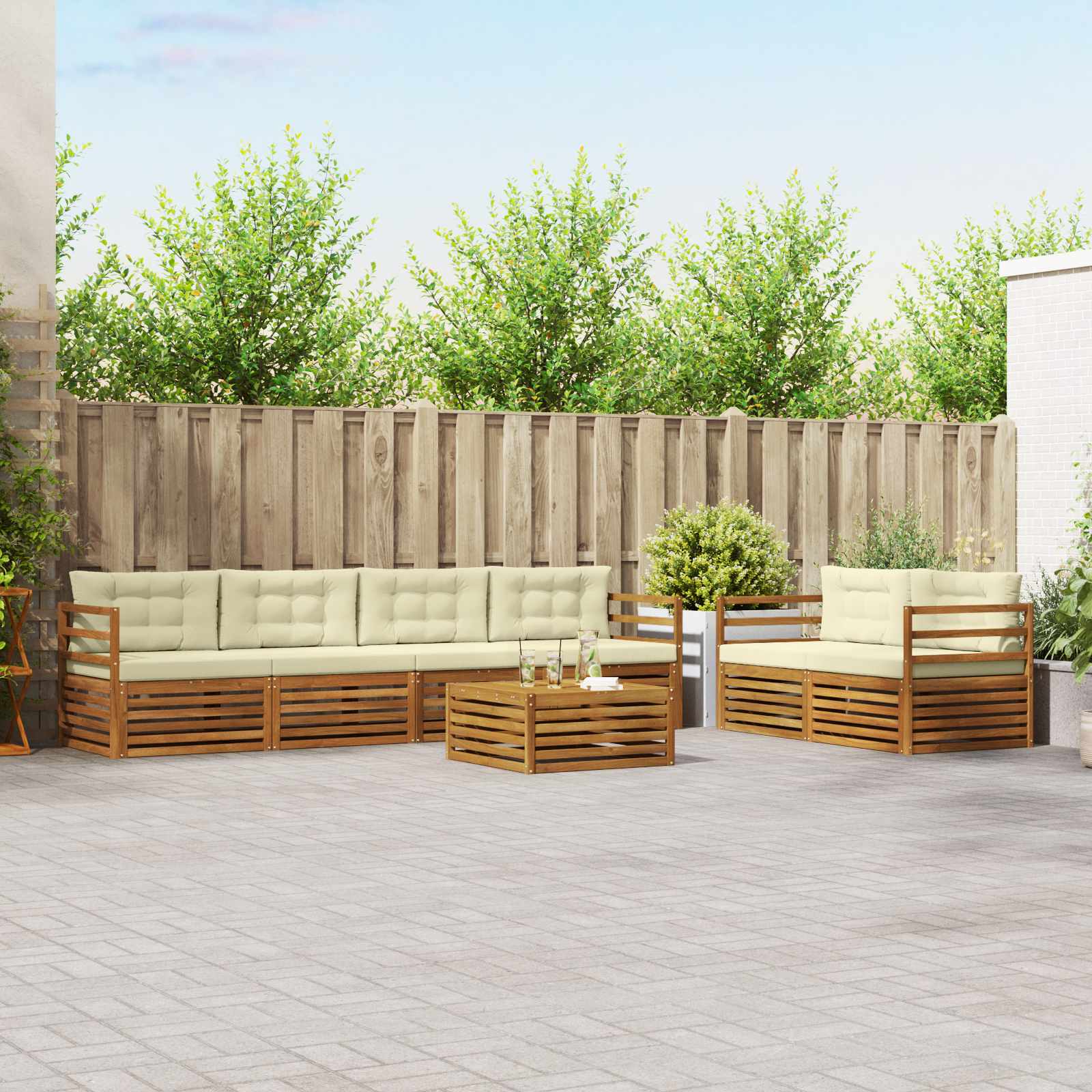 vidaXL Outdoor-Sofagarnitur mit Kissen 7 pcs Natur und Creme