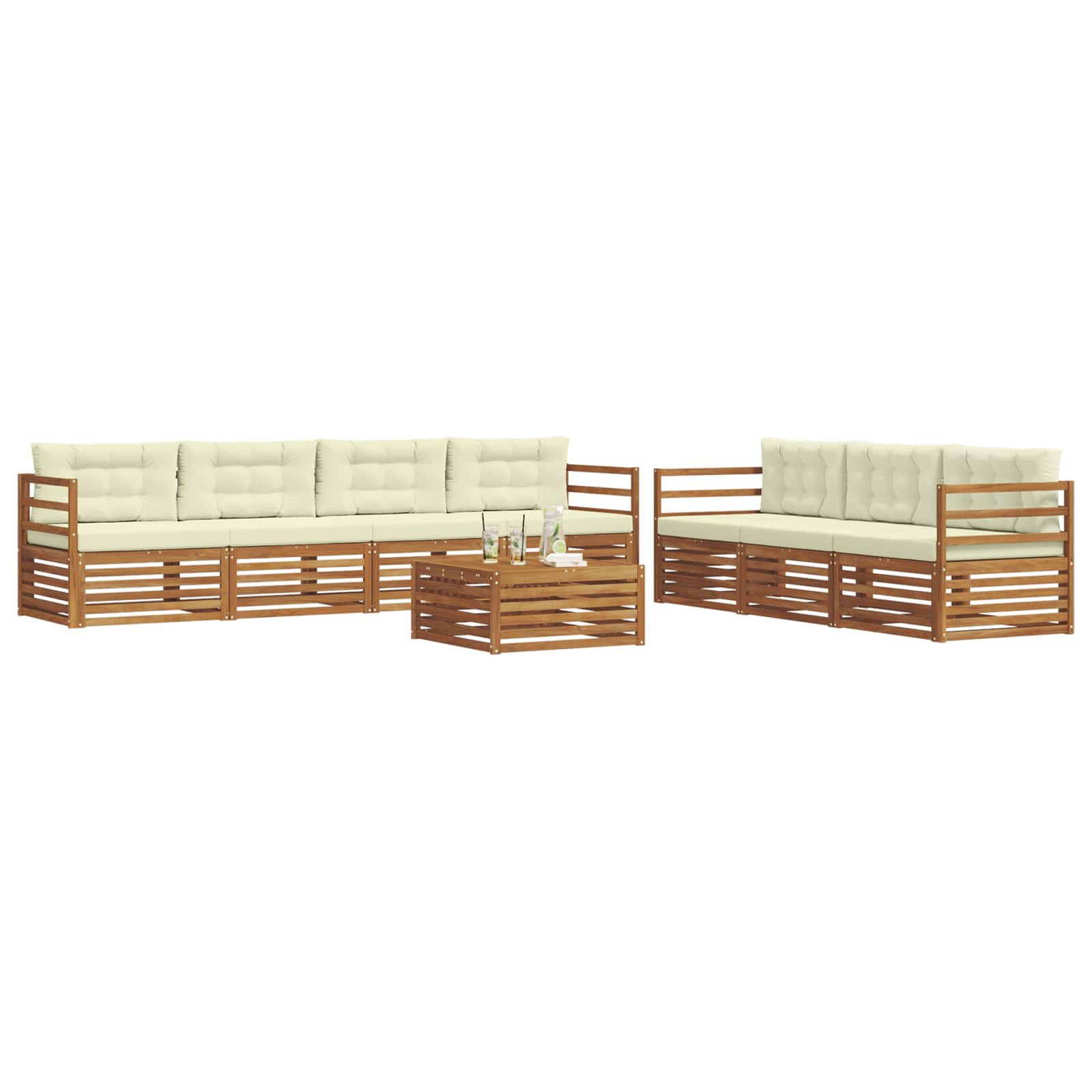vidaXL Outdoor-Sofagarnitur mit Kissen 8 pcs Natur und Creme