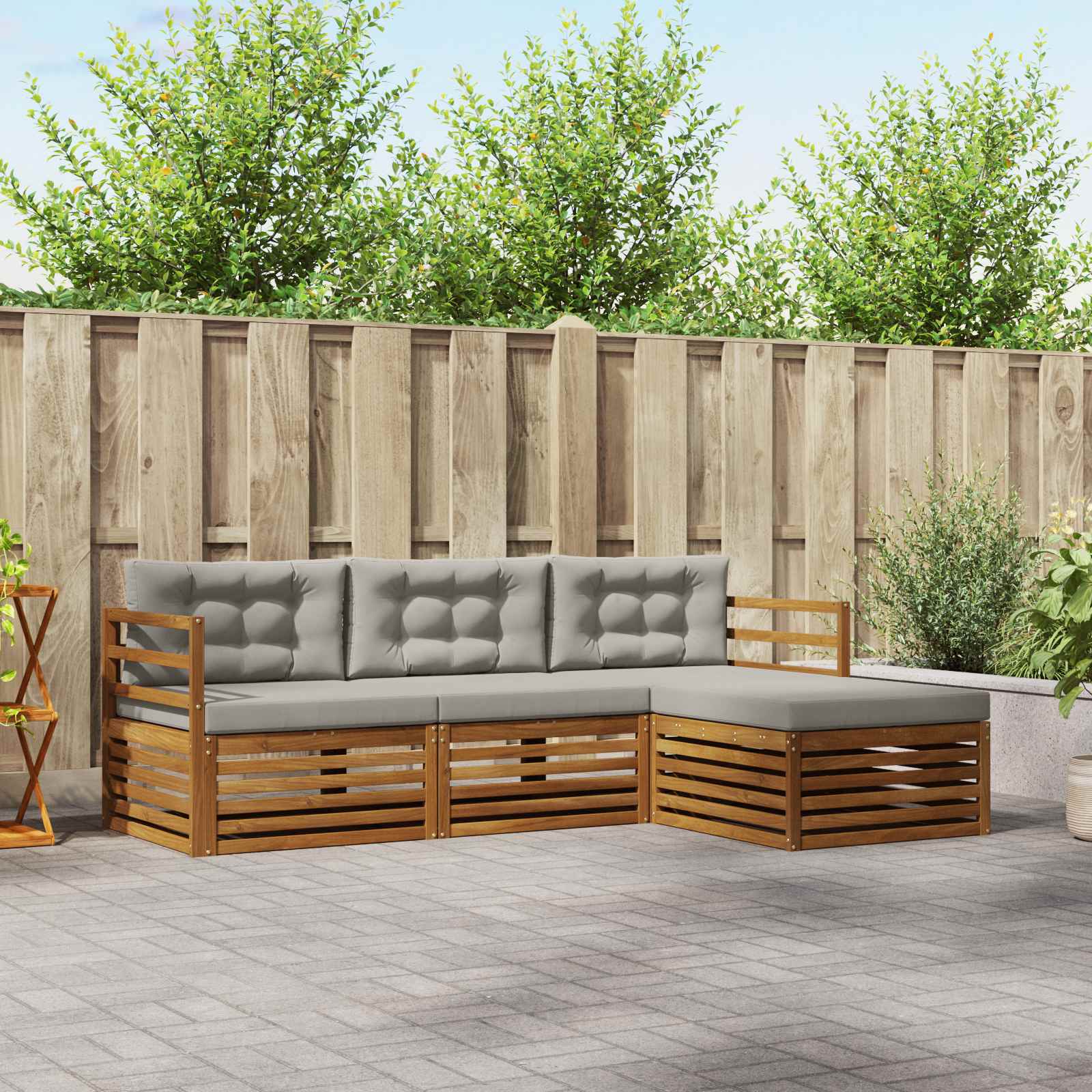 vidaXL Outdoor-Sofagarnitur mit Kissen Natürlich und Hellgrau