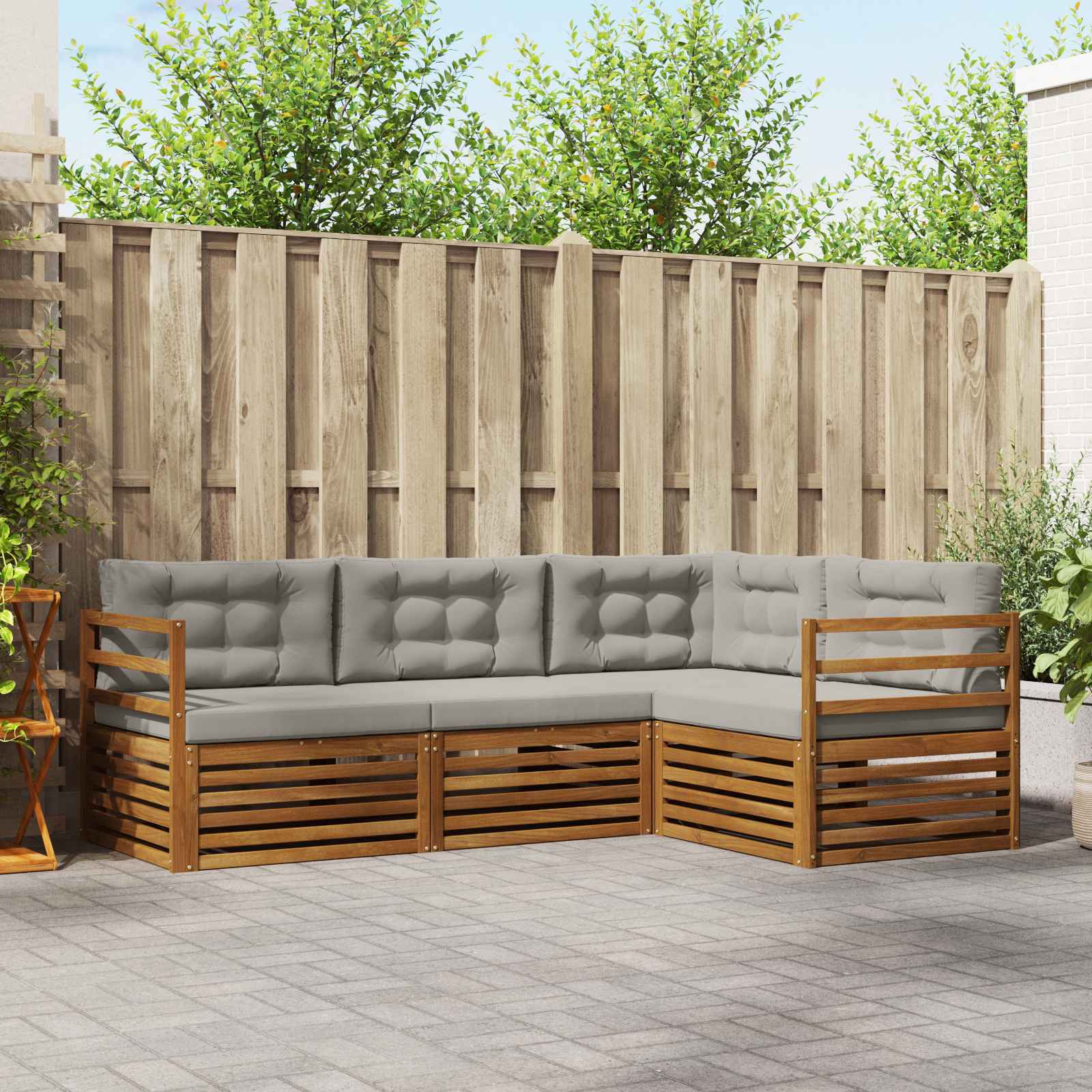 vidaXL Outdoor-Sofagarnitur mit Kissen 4 pcs Natürlich und Hellgrau