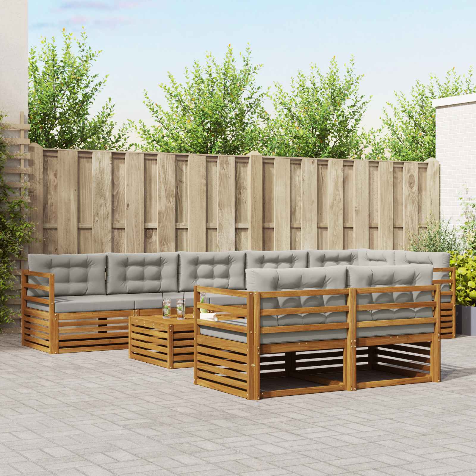 vidaXL Outdoor-Sofagarnitur mit Kissen 9 pcs Natürlich und Hellgrau