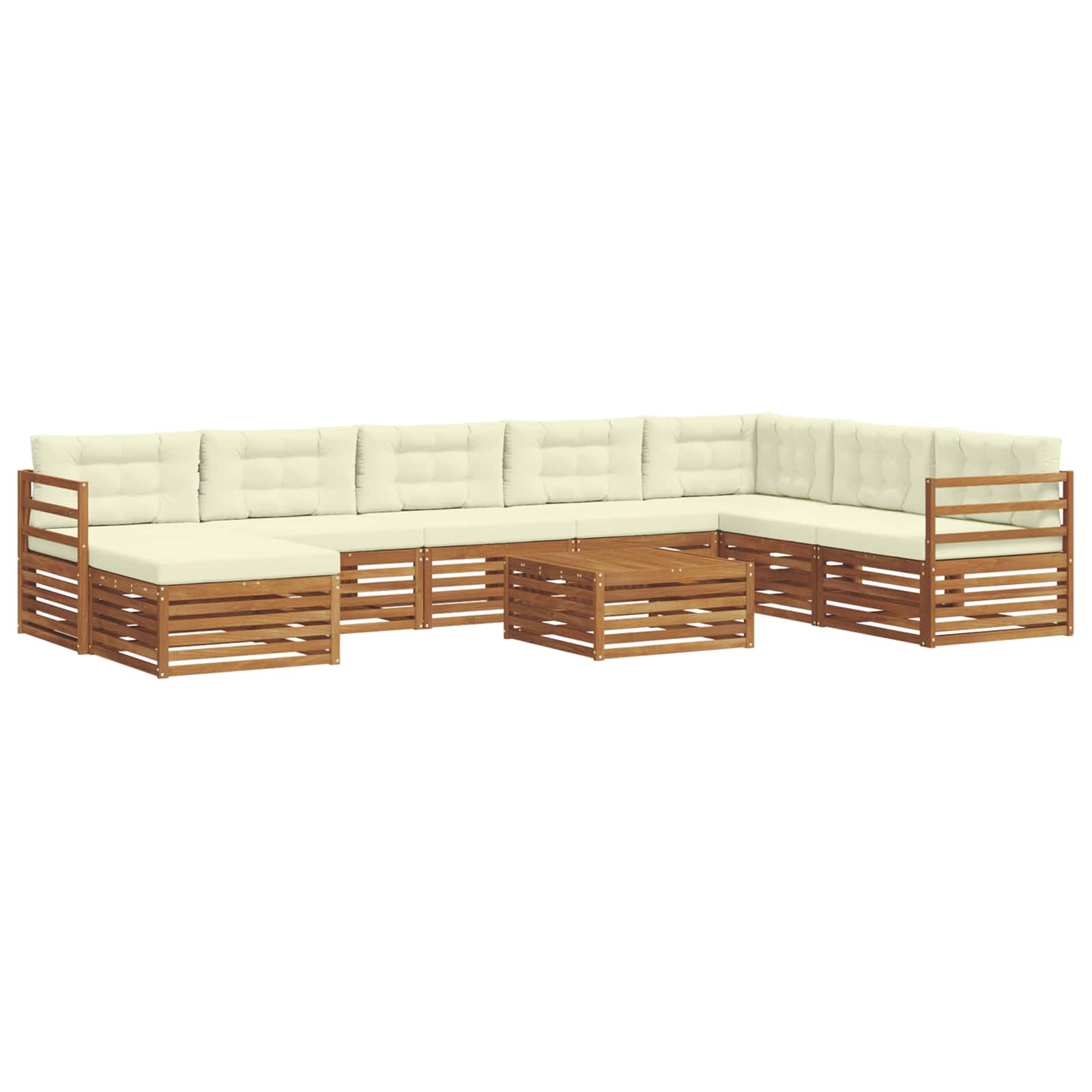 vidaXL Outdoor-Sofagarnitur 9 pcs Natur und Creme Massivholz Akazie