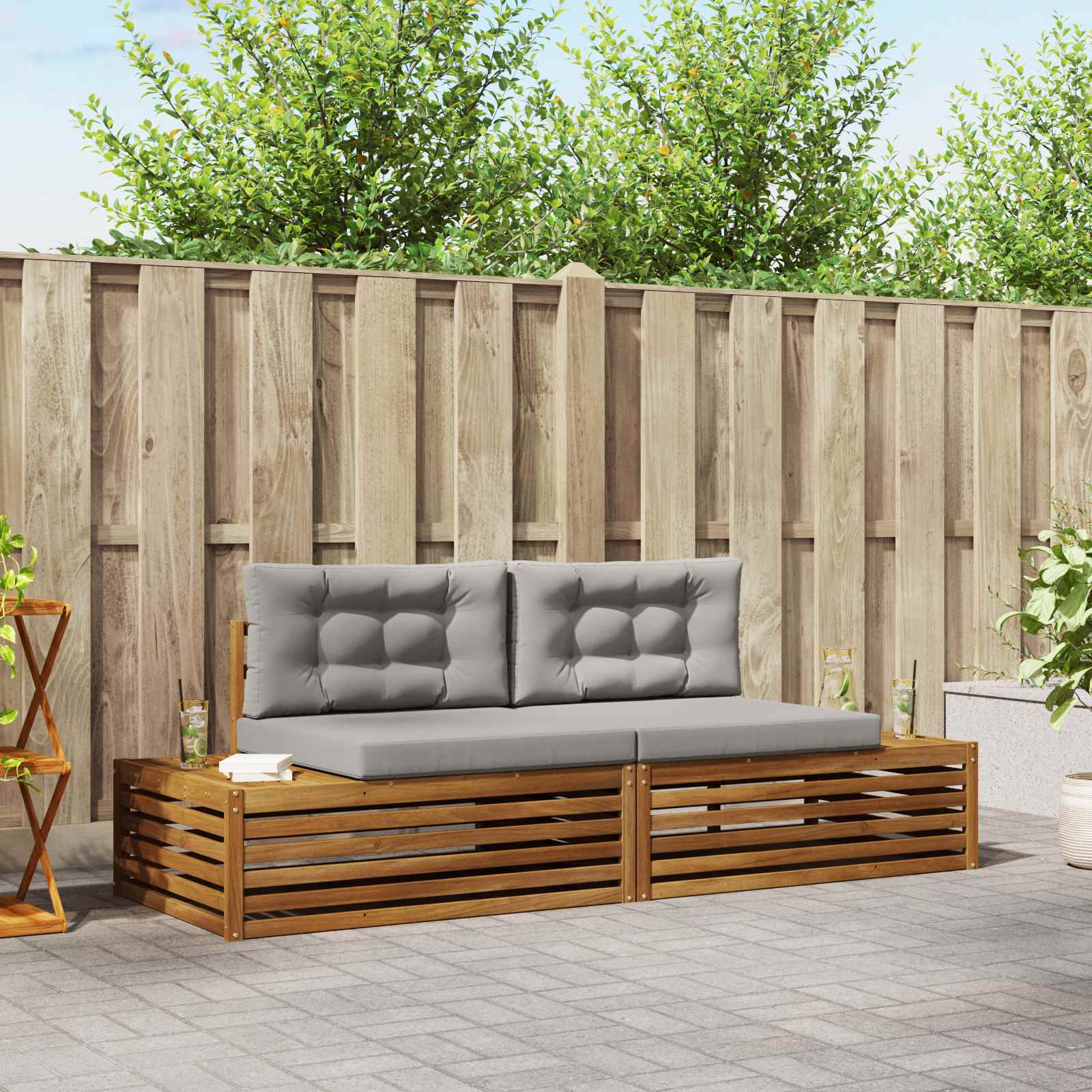 vidaXL Outdoor-Sofagarnitur Natürlich und Hellgrau 203,5 x 83 x 73 cm