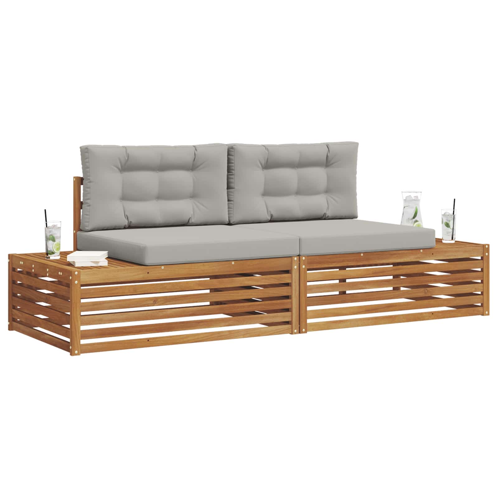 vidaXL Outdoor-Sofagarnitur Natürlich und Hellgrau 203,5 x 83 x 73 cm