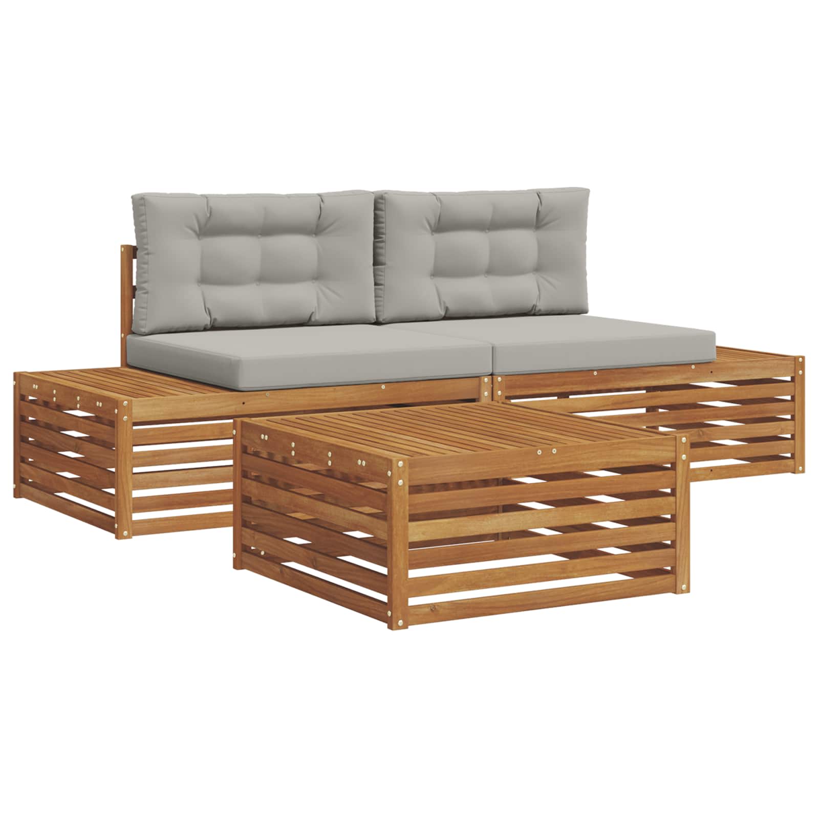 vidaXL Outdoor-Sofagarnitur mit Kissen 3 Stück Natürlich und Hellgrau