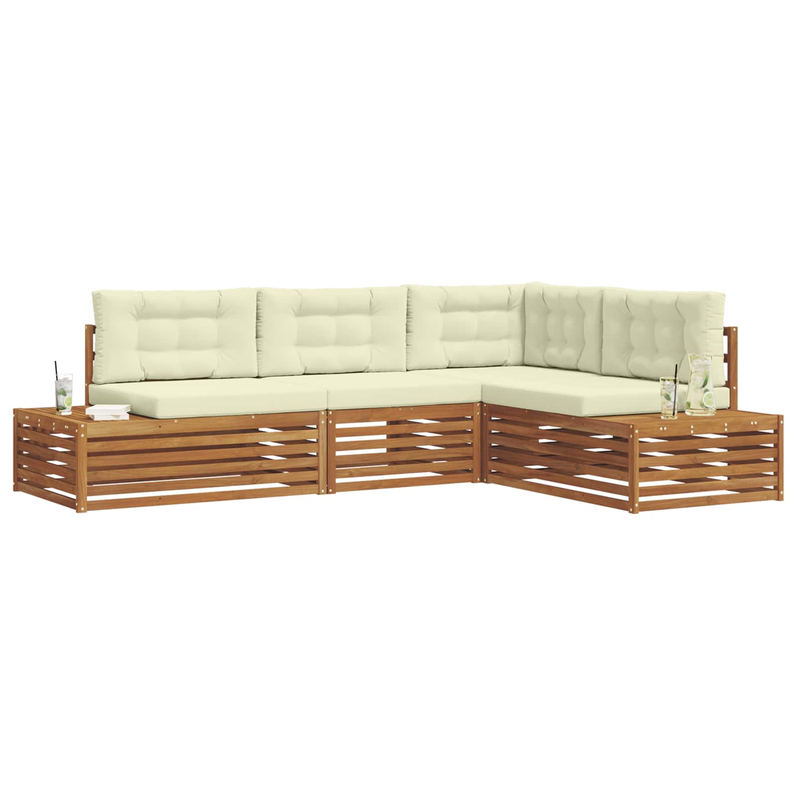 vidaXL Outdoor-Sofagarnitur mit Kissen 4 Stück Natur und Creme