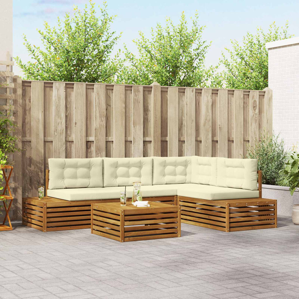 vidaXL Outdoor-Sofagarnitur mit Kissen 5 Stück Natur und Creme