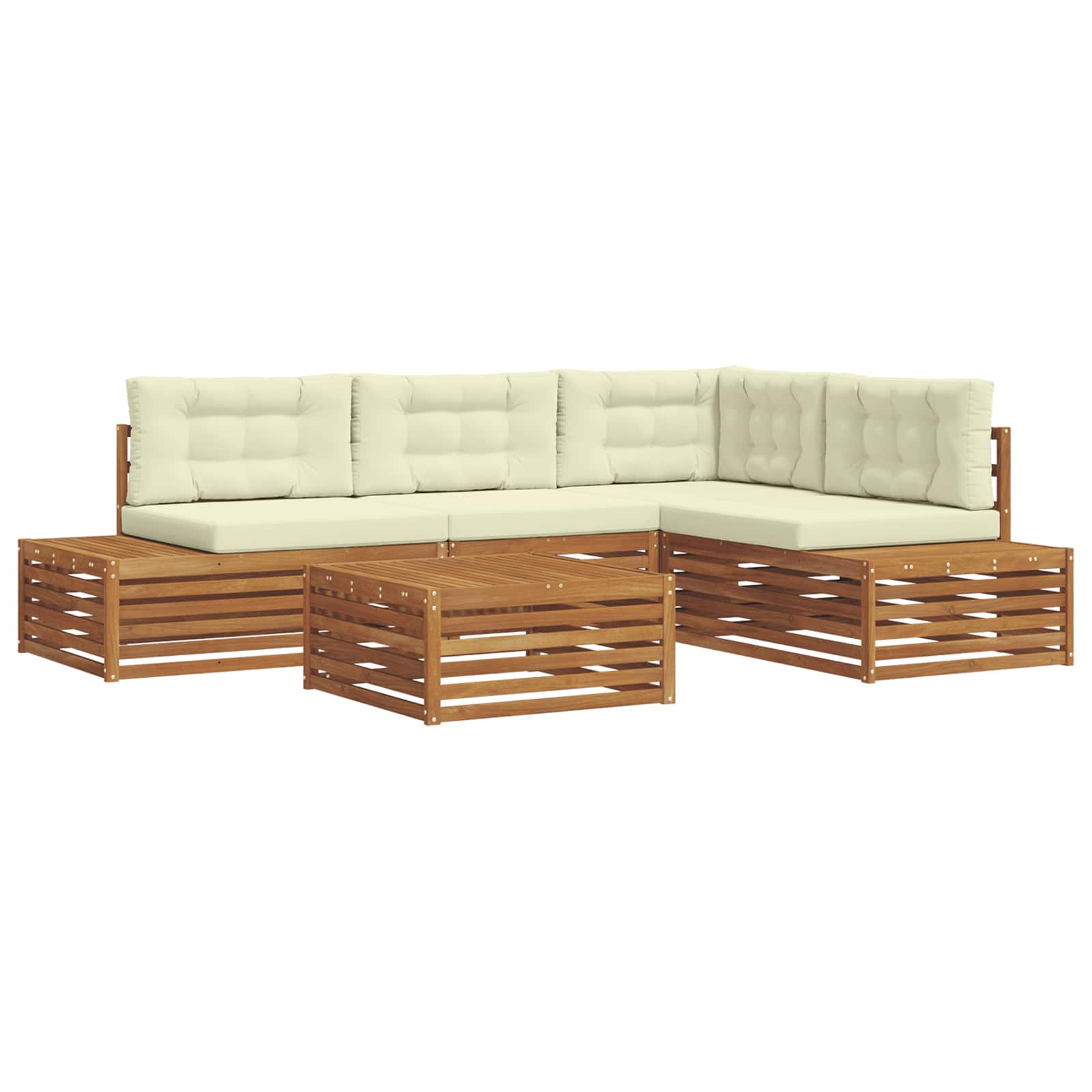 vidaXL Outdoor-Sofagarnitur mit Kissen 5 Stück Natur und Creme