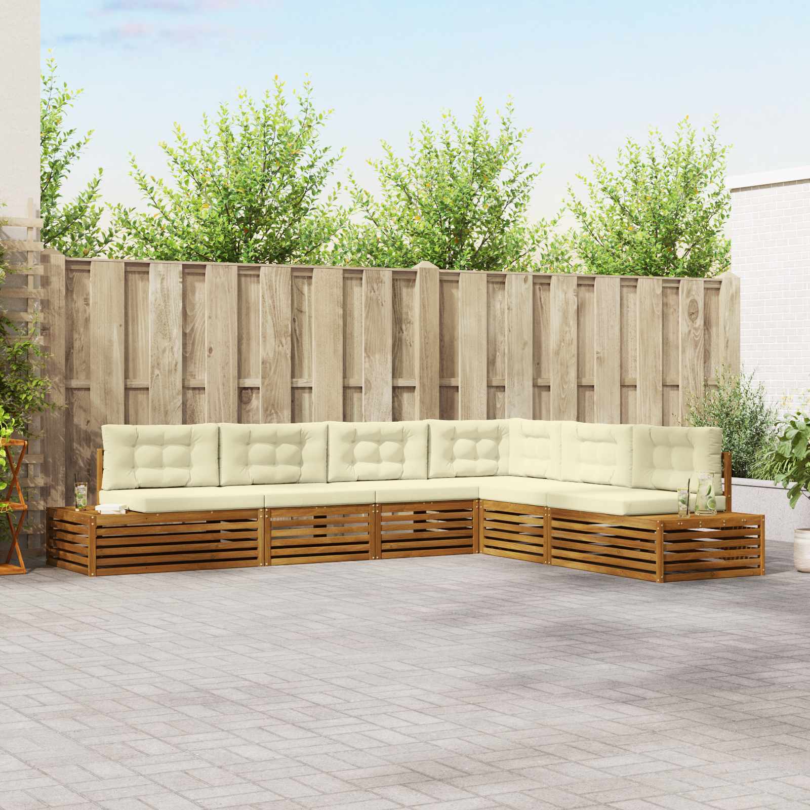 vidaXL Outdoor-Sofagarnitur mit Kissen 6 Stück Natur und Creme