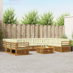 vidaXL Outdoor-Sofagarnitur 10 pcs Natur und Creme Massivholz Akazie