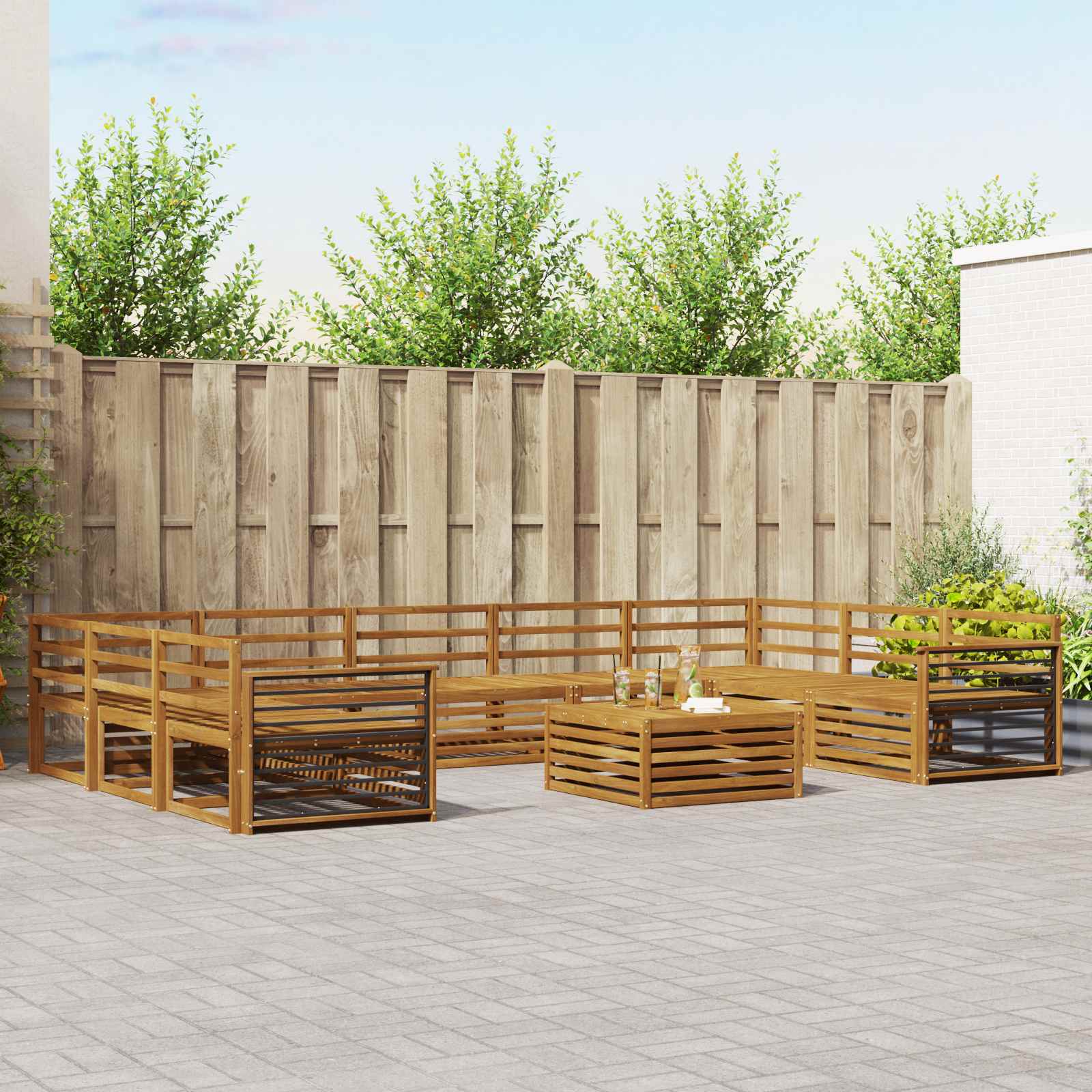 vidaXL Sofagarnituren 10 pcs Natur Massivholz Akazie