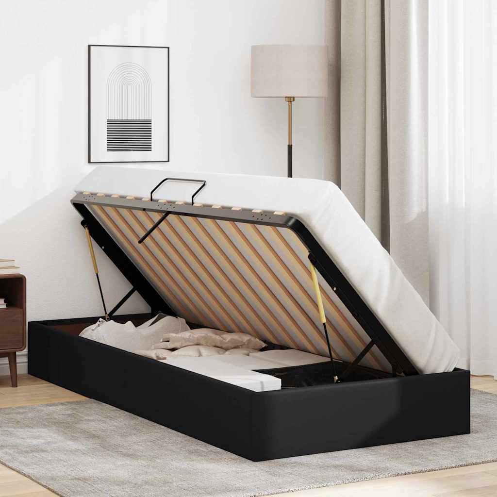 vidaXL Aufbewahrungsbett mit Kopfteil Schwarz 90 x 190 cm Kunstleder