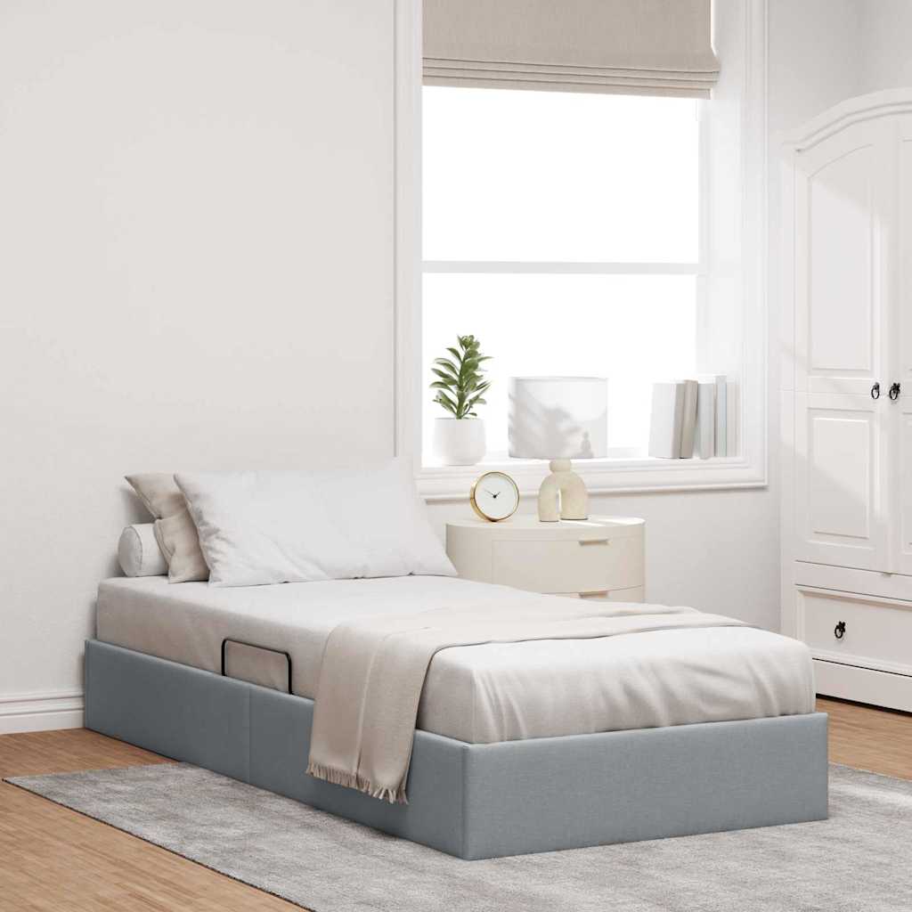 vidaXL Aufbewahrungsbett mit Kopfteil Hellgrau 90 x 190 cm Stoff