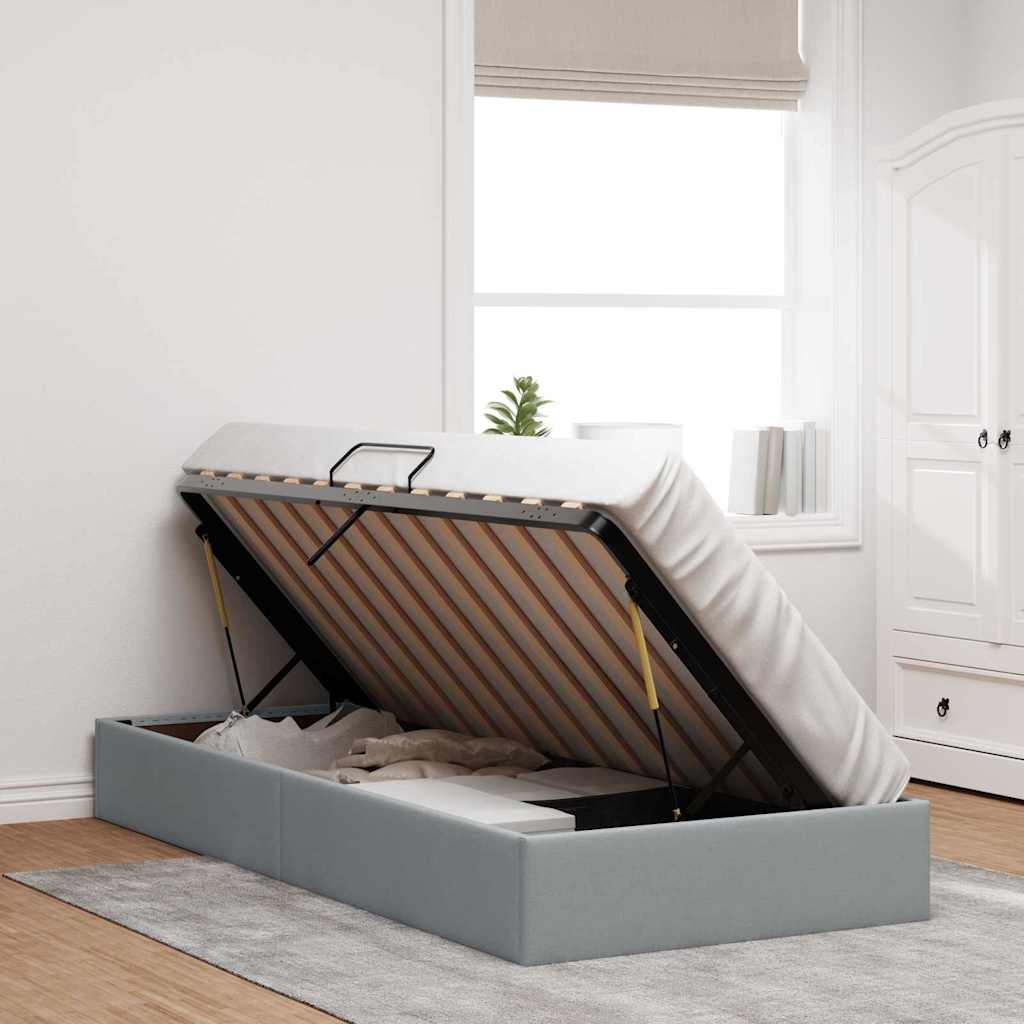 vidaXL Aufbewahrungsbett mit Kopfteil Hellgrau 90 x 190 cm Stoff