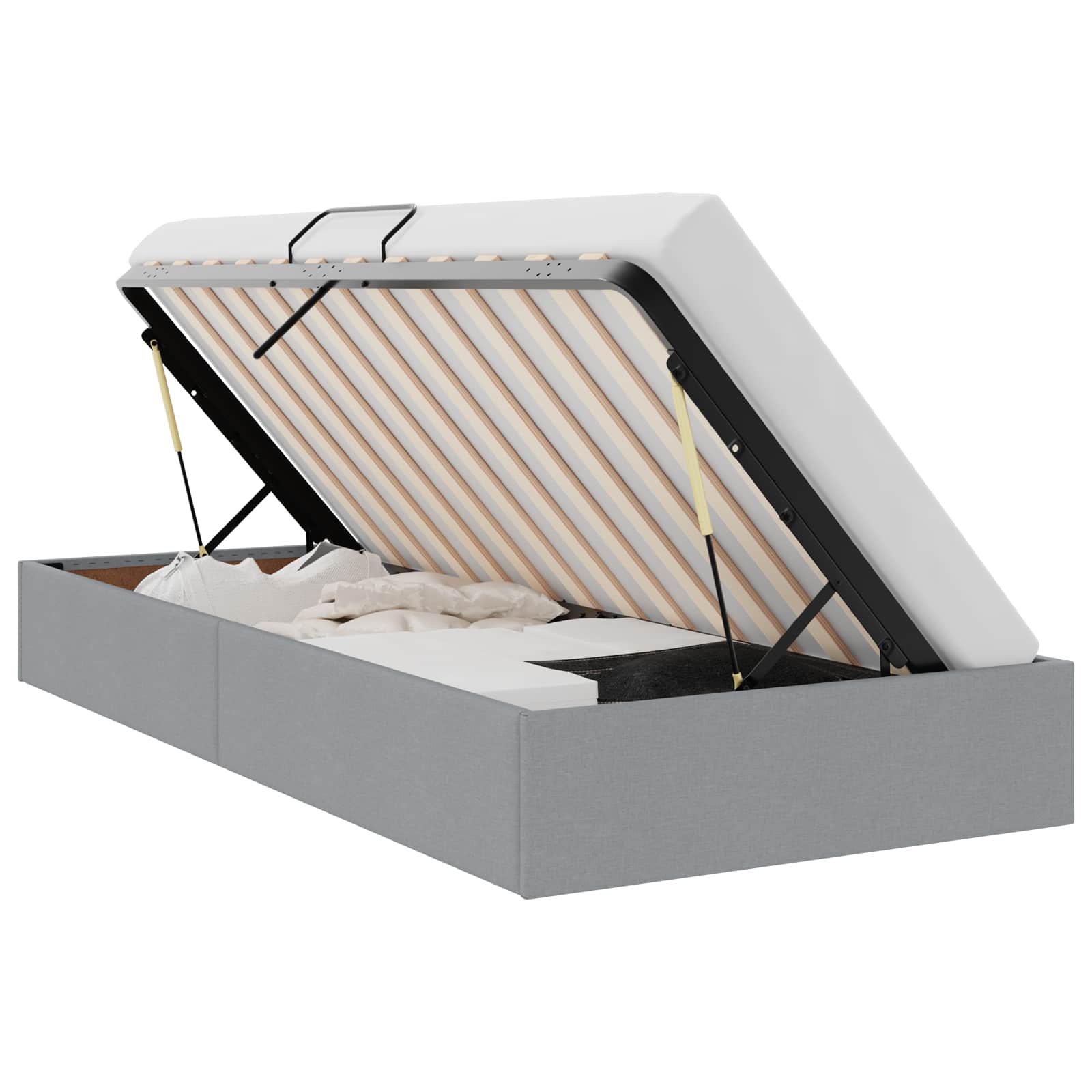 vidaXL Aufbewahrungsbett mit Kopfteil Hellgrau 90 x 190 cm Stoff