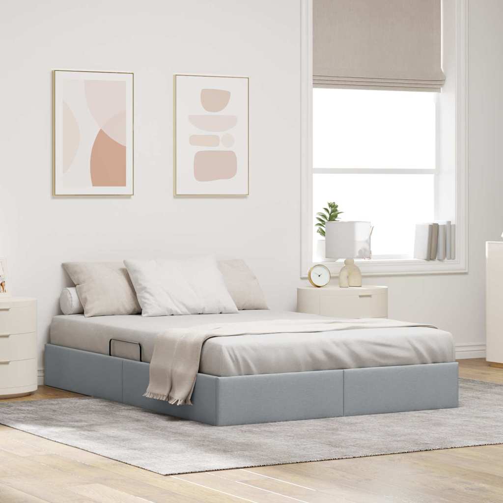 vidaXL Aufbewahrungsbett mit Kopfteil Hellgrau 90 x 190 cm Stoff