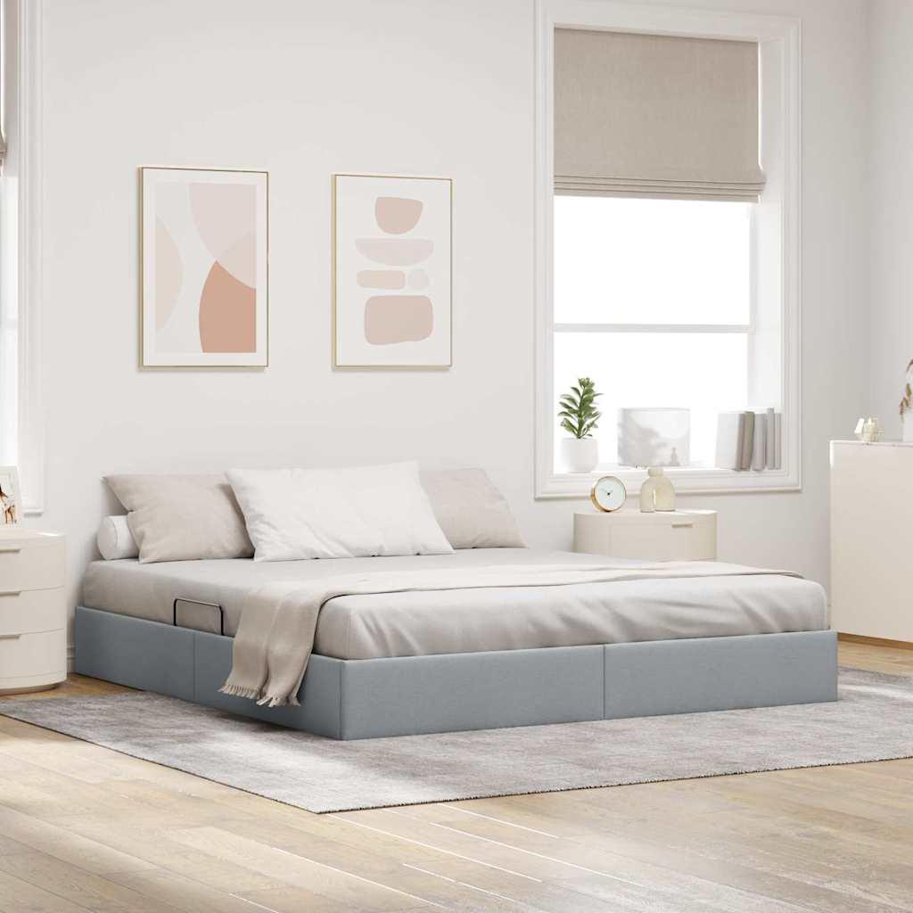 vidaXL Aufbewahrungsbett mit Kopfteil Hellgrau 90 x 190 cm Stoff