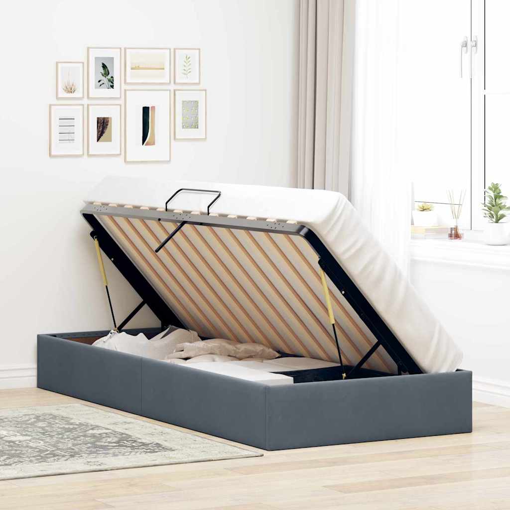 vidaXL Aufbewahrungsbett mit Kopfteil Dunkelgrau 90 x 190 cm Samt