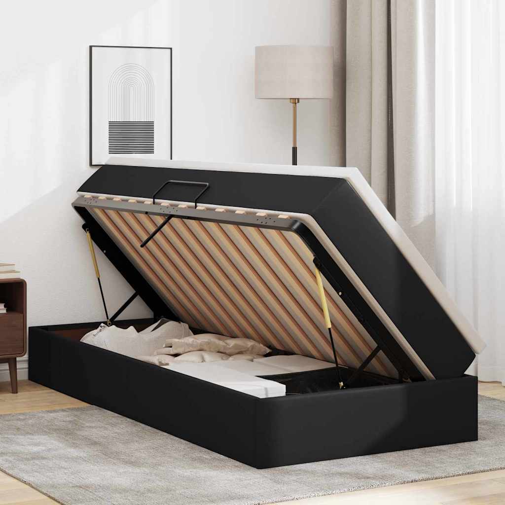 vidaXL Aufbewahrungsbett mit Matratze Schwarz 90 x 190 cm Kunstleder