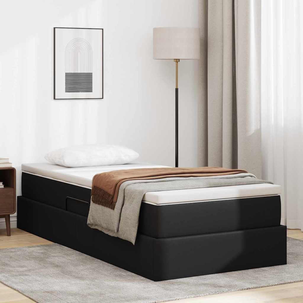 vidaXL Aufbewahrungsbett mit Matratze Schwarz 90 x 190 cm Kunstleder